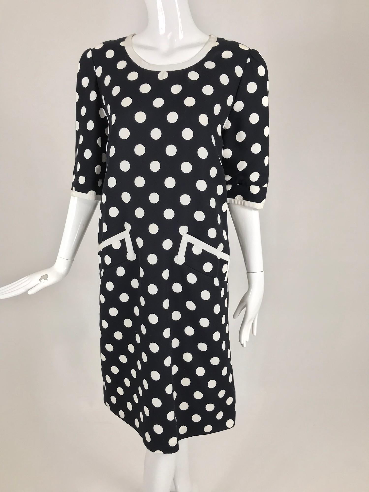 Givenchy Couture Black and White Cotton Polka Dot Day Dress 1980s For Sale 9