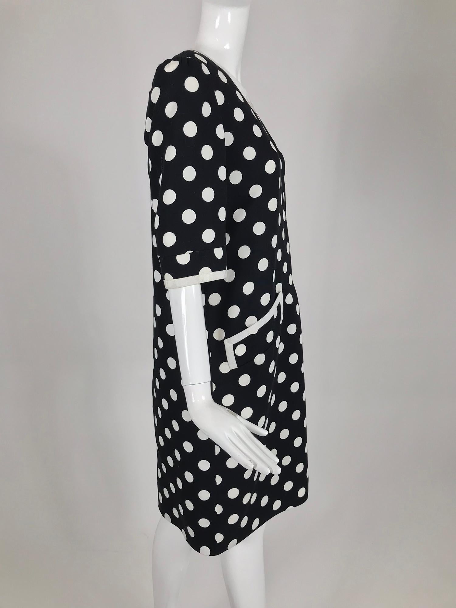 Givenchy Couture Black and White Cotton Polka Dot Day Dress 1980s In Good Condition For Sale In West Palm Beach, FL