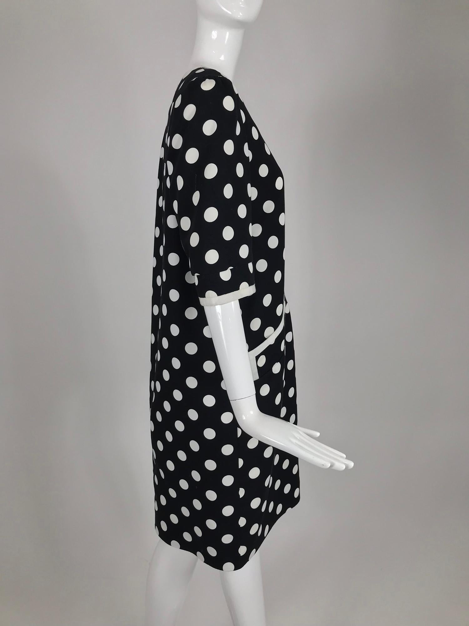 Givenchy Couture Black and White Cotton Polka Dot Day Dress 1980s For Sale 1