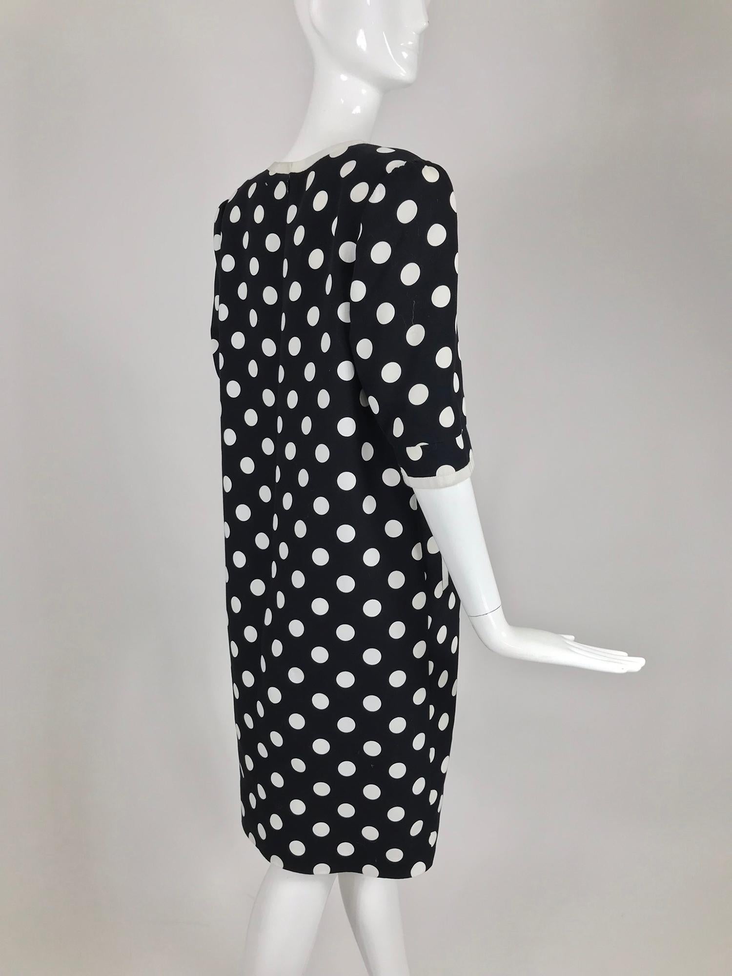 Givenchy Couture Black and White Cotton Polka Dot Day Dress 1980s For Sale 2