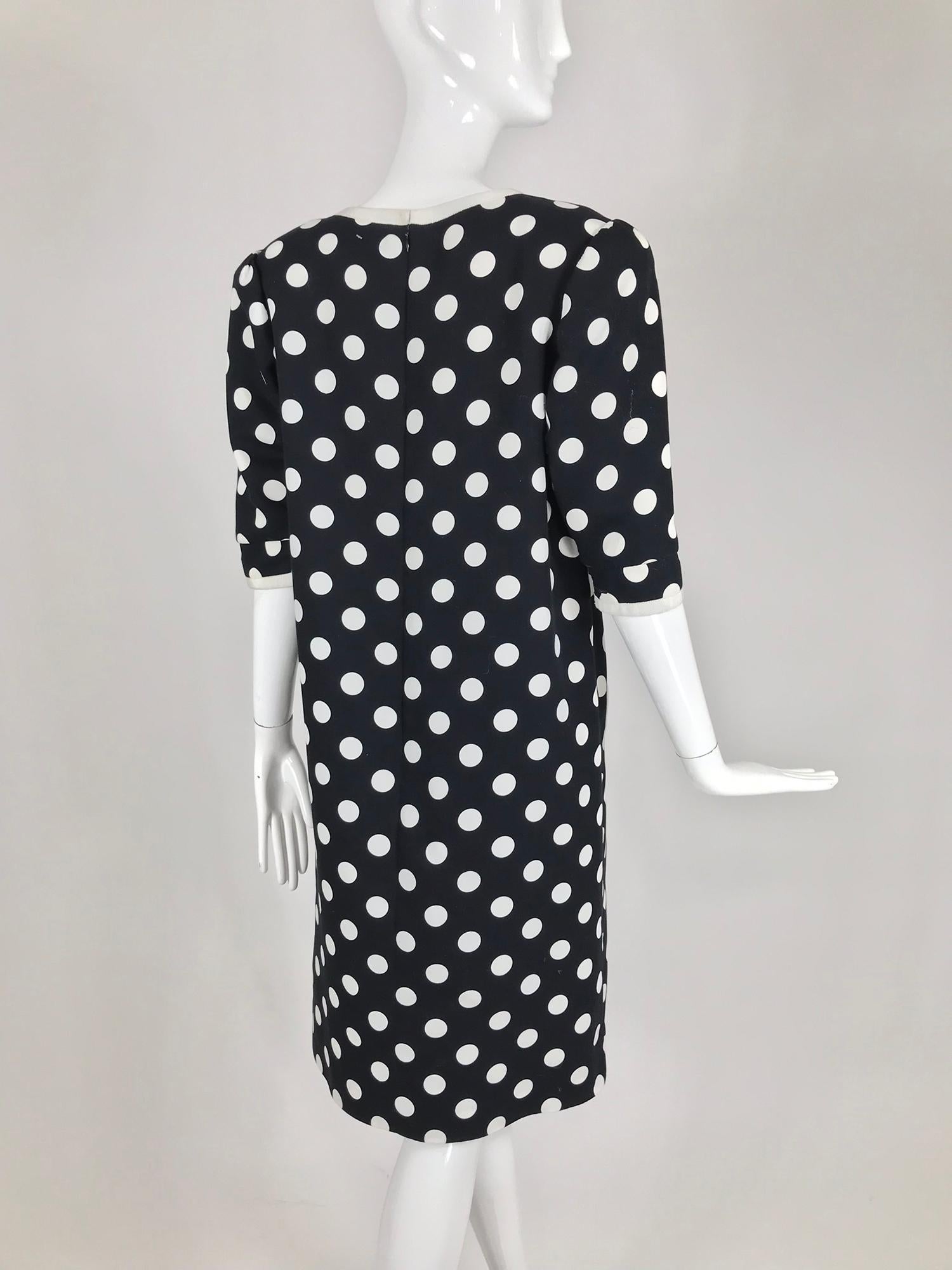 Givenchy Couture Black and White Cotton Polka Dot Day Dress 1980s For Sale 3