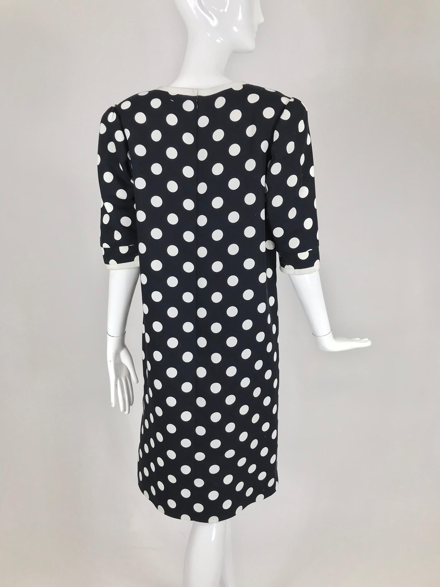 Givenchy Couture Black and White Cotton Polka Dot Day Dress 1980s For Sale 4