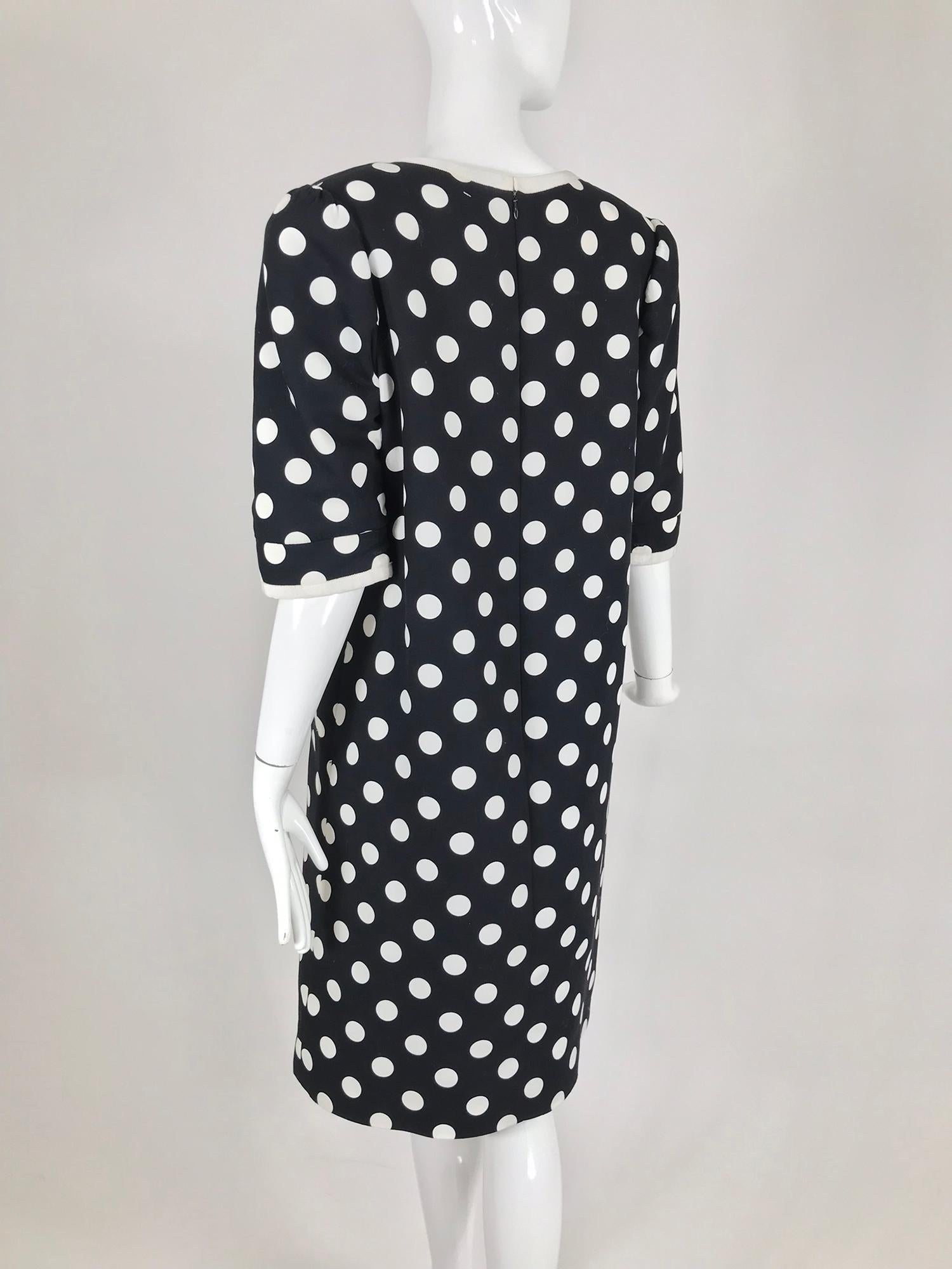 Givenchy Couture Black and White Cotton Polka Dot Day Dress 1980s For Sale 5