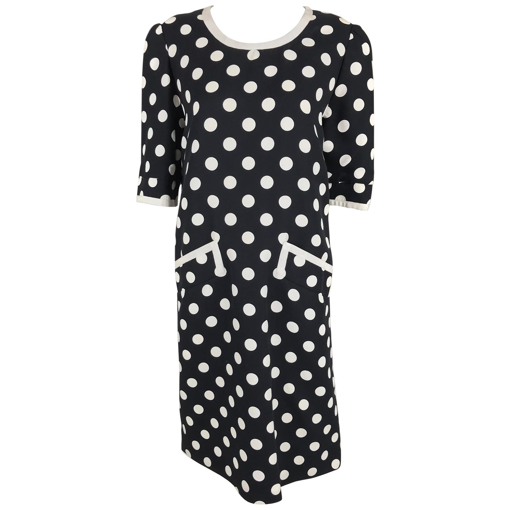 Givenchy Couture Black and White Cotton Polka Dot Day Dress 1980s