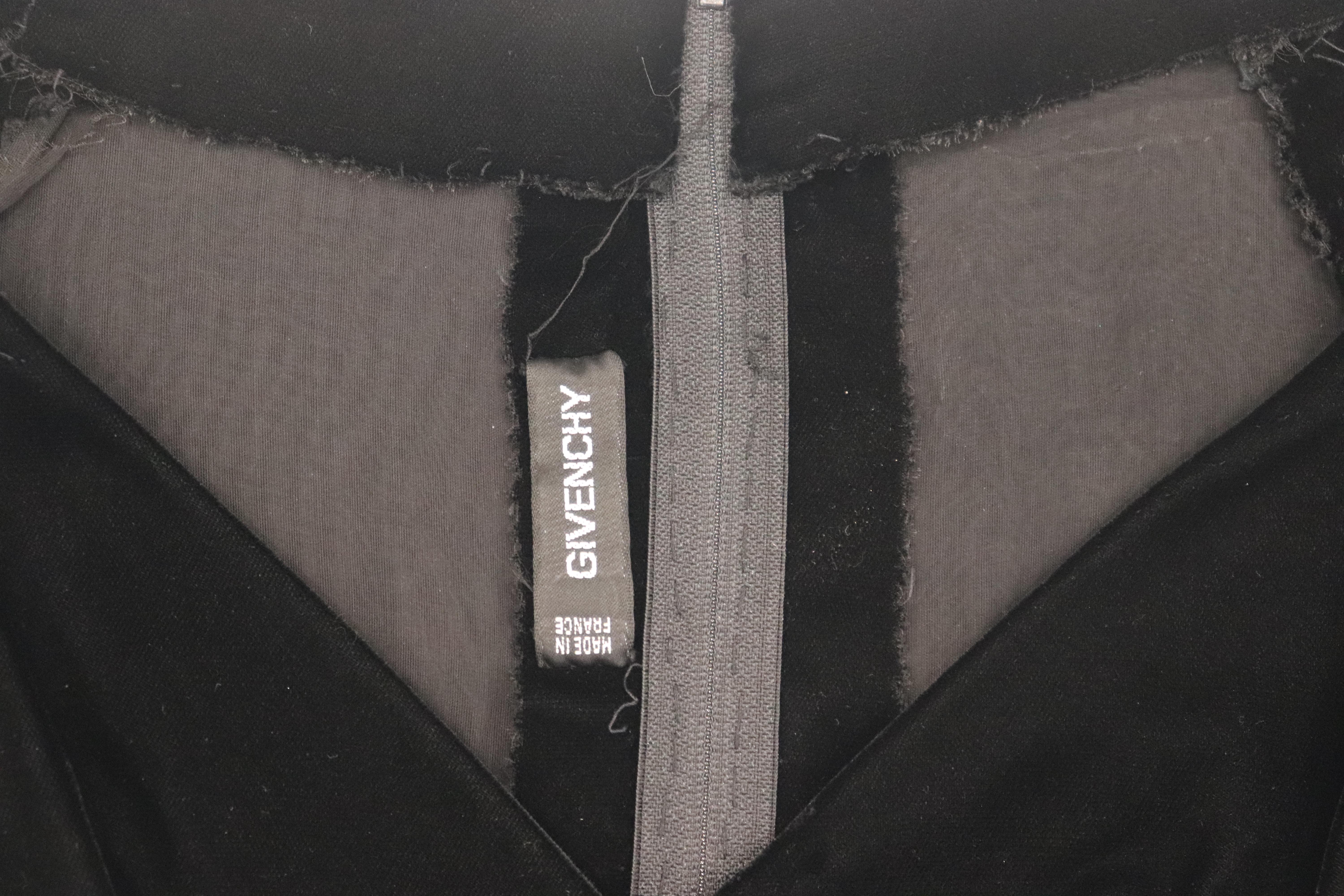 GIVENCHY COUTURE Black Velvet Gown with Mesh & Rhinestone Stripe Skirt Detail For Sale 6