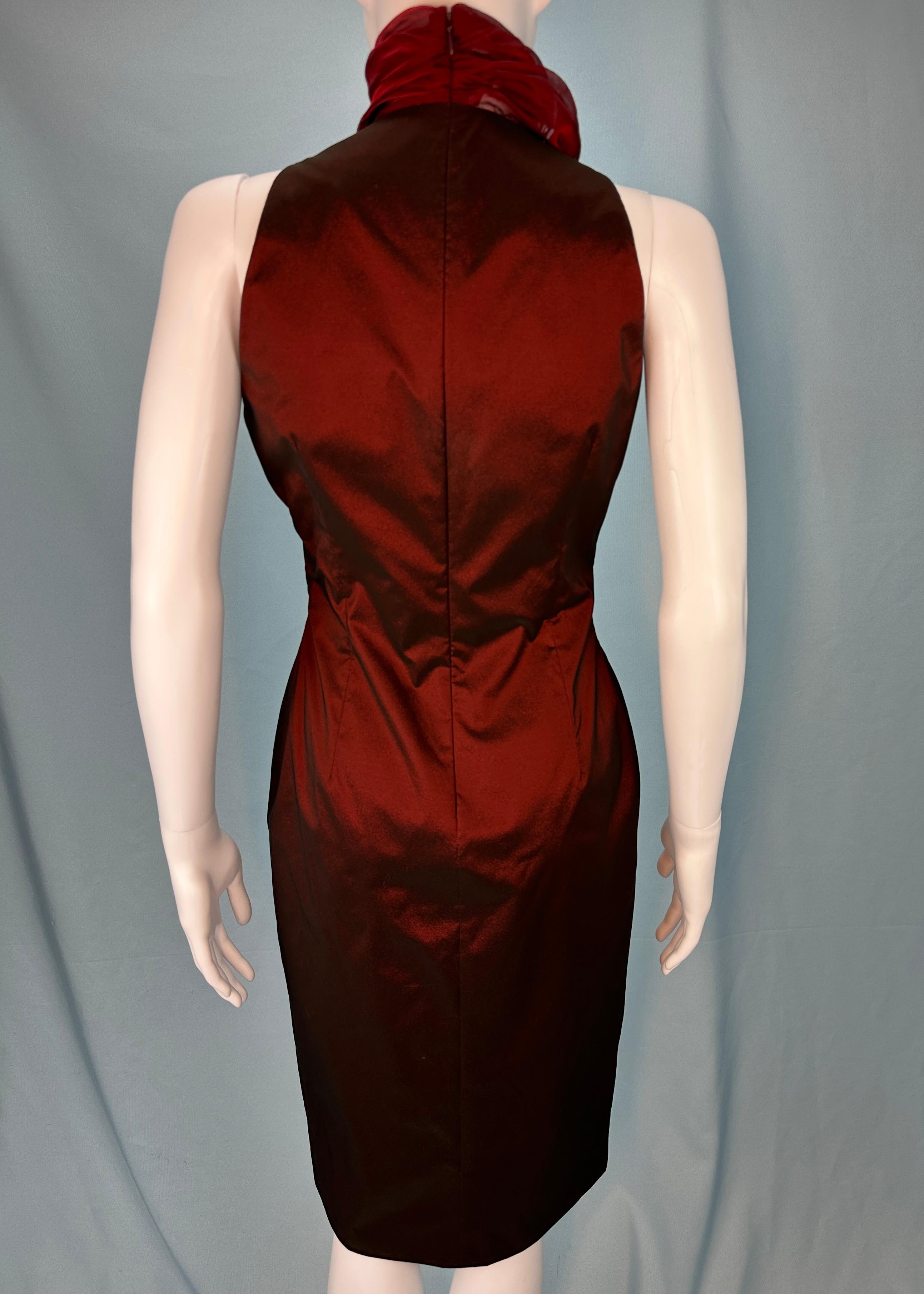 Givenchy Couture by Alexander McQueen Fall 1998 Red Chiffon Mock Neck Dress In Excellent Condition For Sale In Hertfordshire, GB