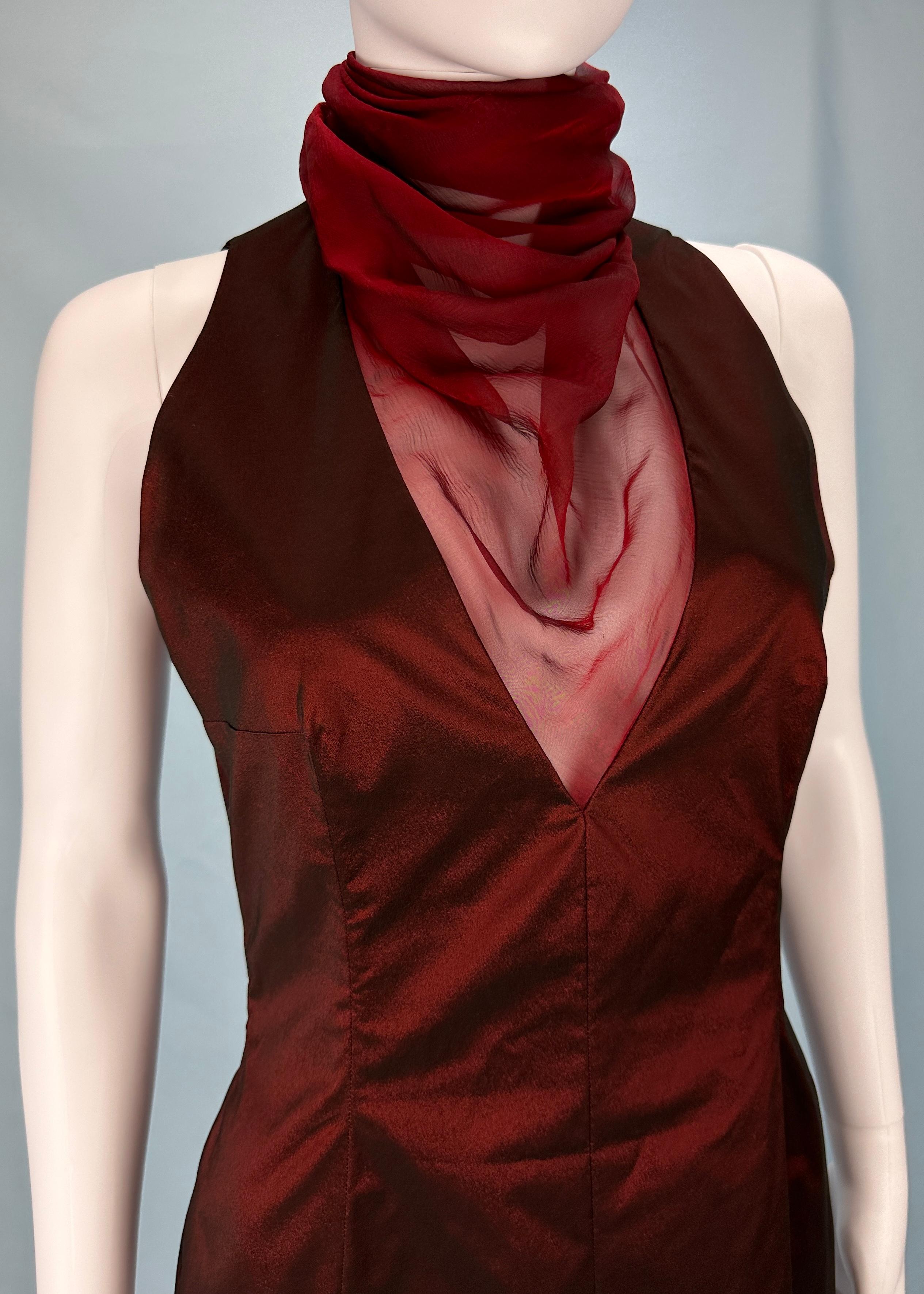 Women's Givenchy Couture by Alexander McQueen Fall 1998 Red Chiffon Mock Neck Dress For Sale