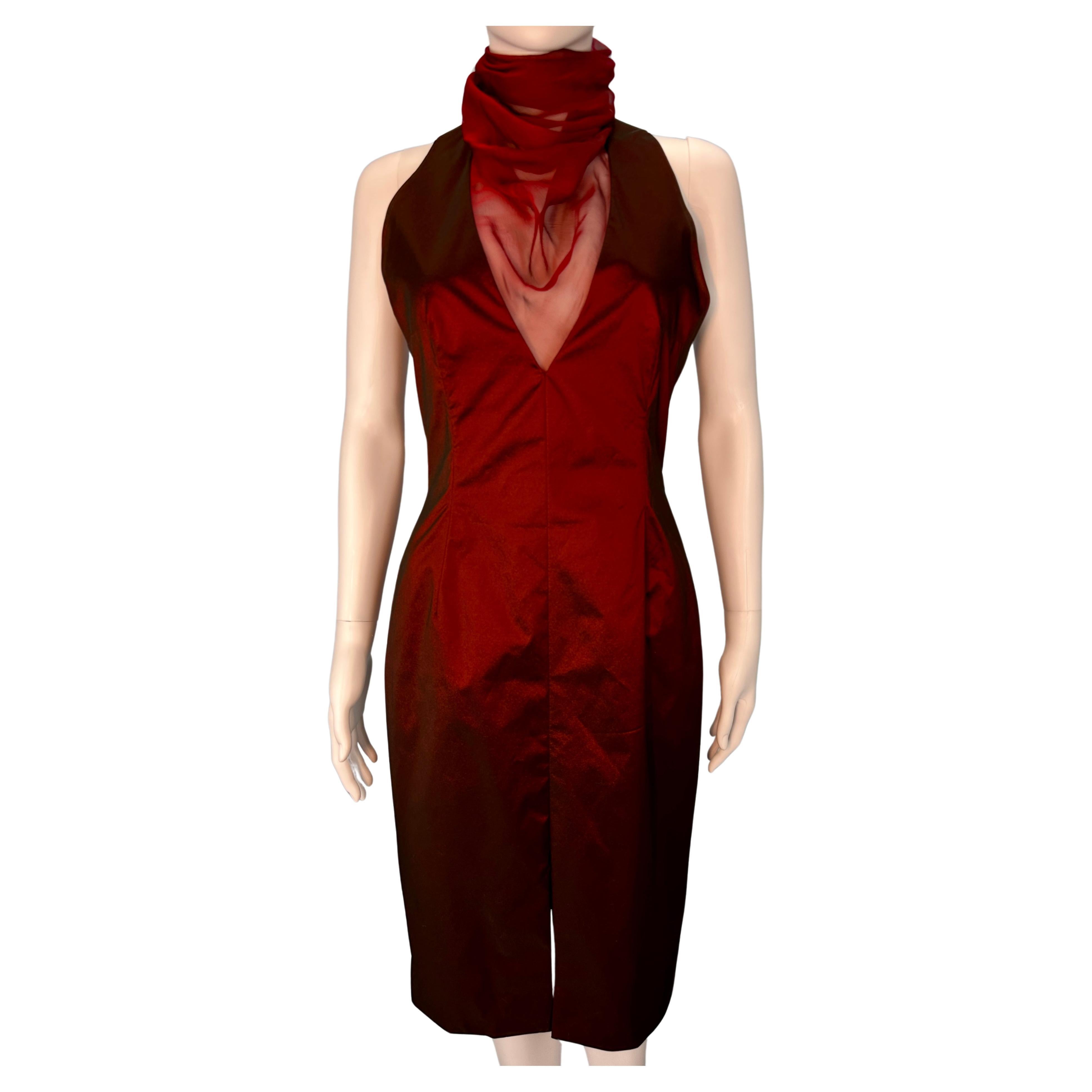 Givenchy Couture by Alexander McQueen Fall 1998 Red Chiffon Mock Neck Dress For Sale