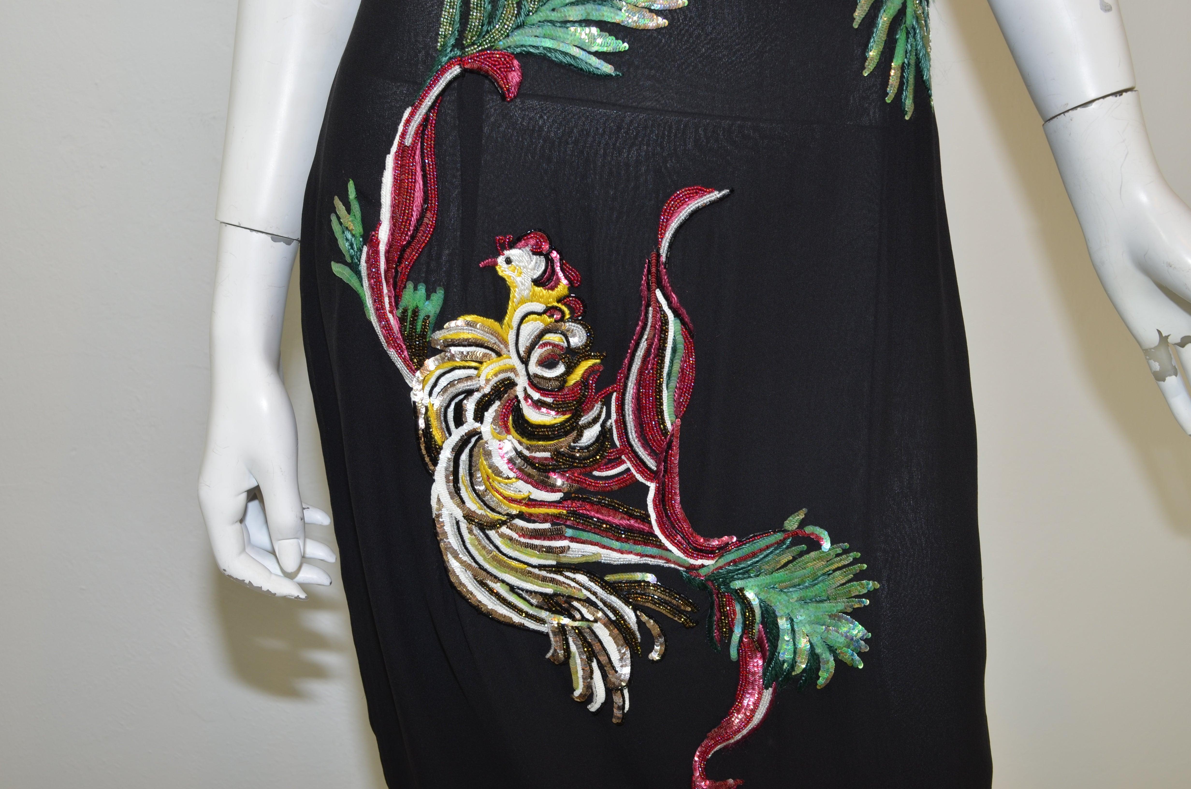 Black Givenchy Couture by Alexander McQueen Vintage 1997 Sequin Embroidered Bird Dress For Sale