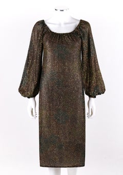GIVENCHY HAUTE COUTURE c.1970s Black Gold-Rainbow Bishop Sleeve Shift Dress