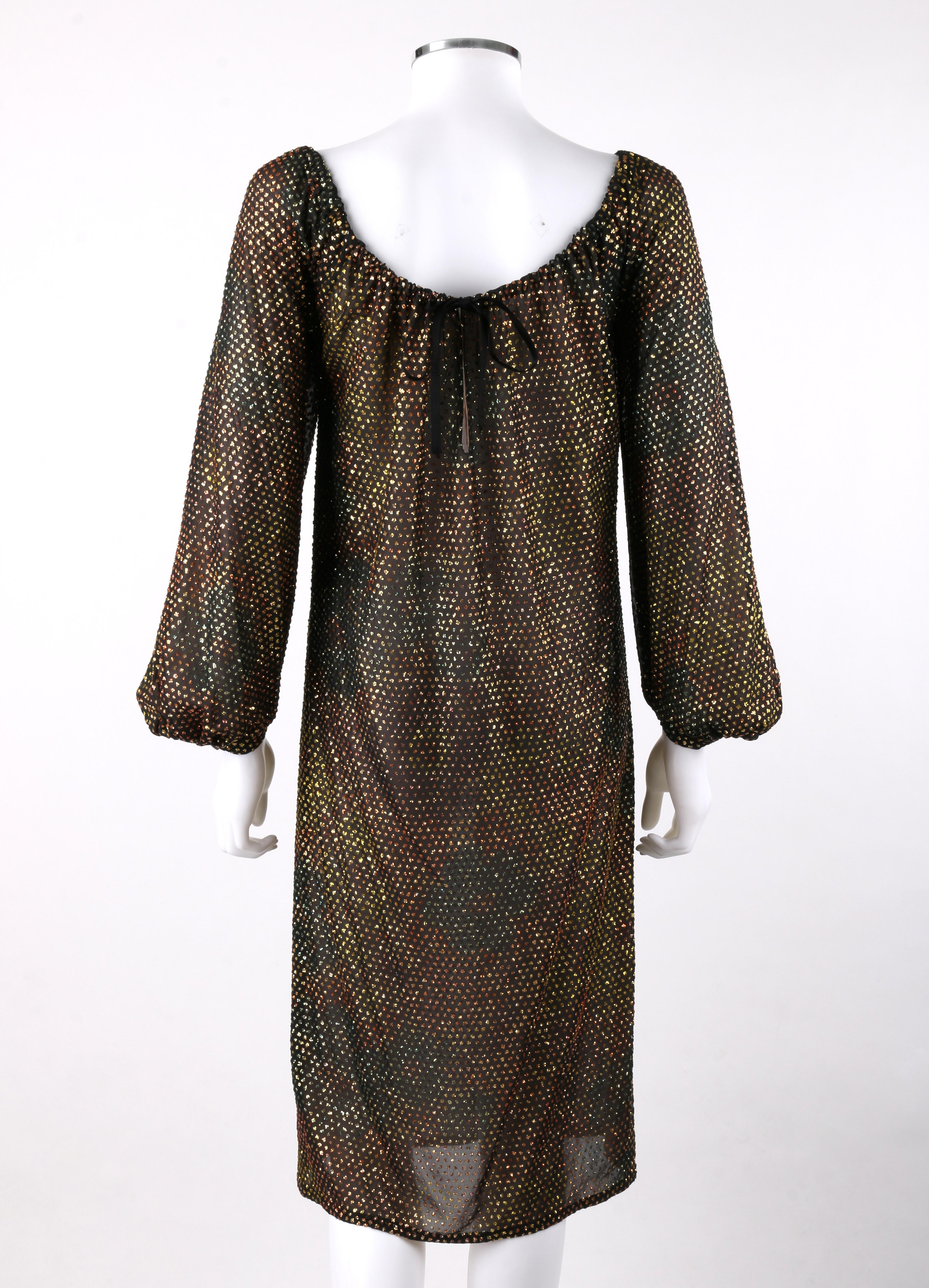 Women's GIVENCHY HAUTE COUTURE c.1970s Black Gold-Rainbow Bishop Sleeve Shift Dress For Sale