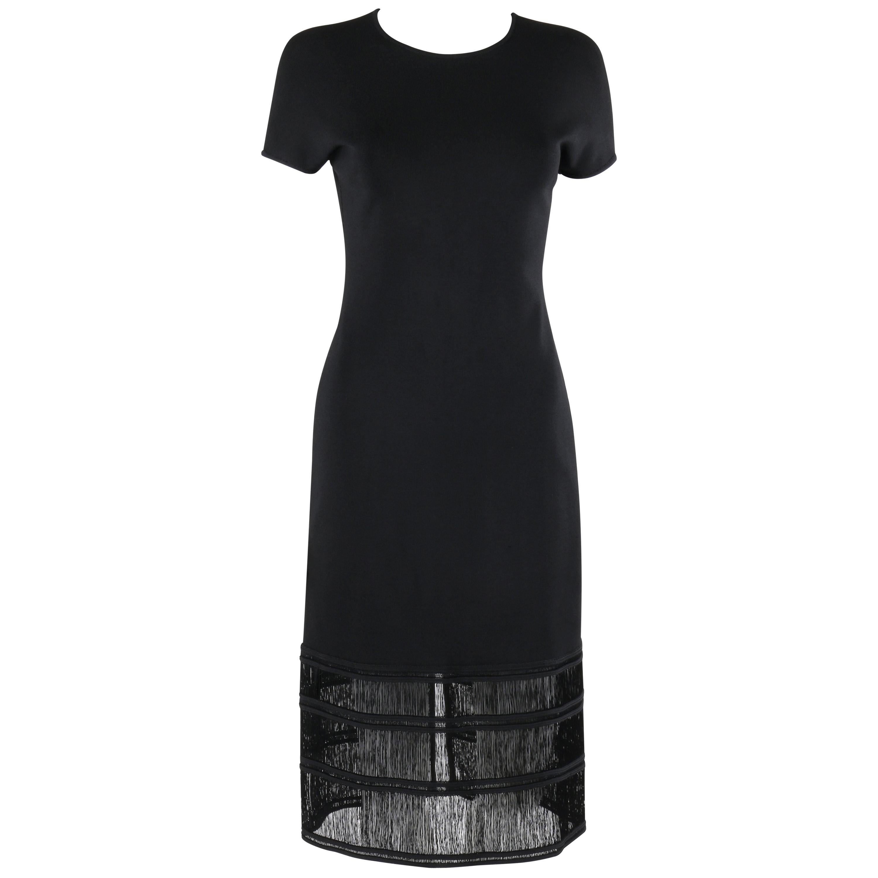 GIVENCHY COUTURE c.1990's ALEXANDER McQUEEN Black Tiered Sheath Fringe Dress For Sale