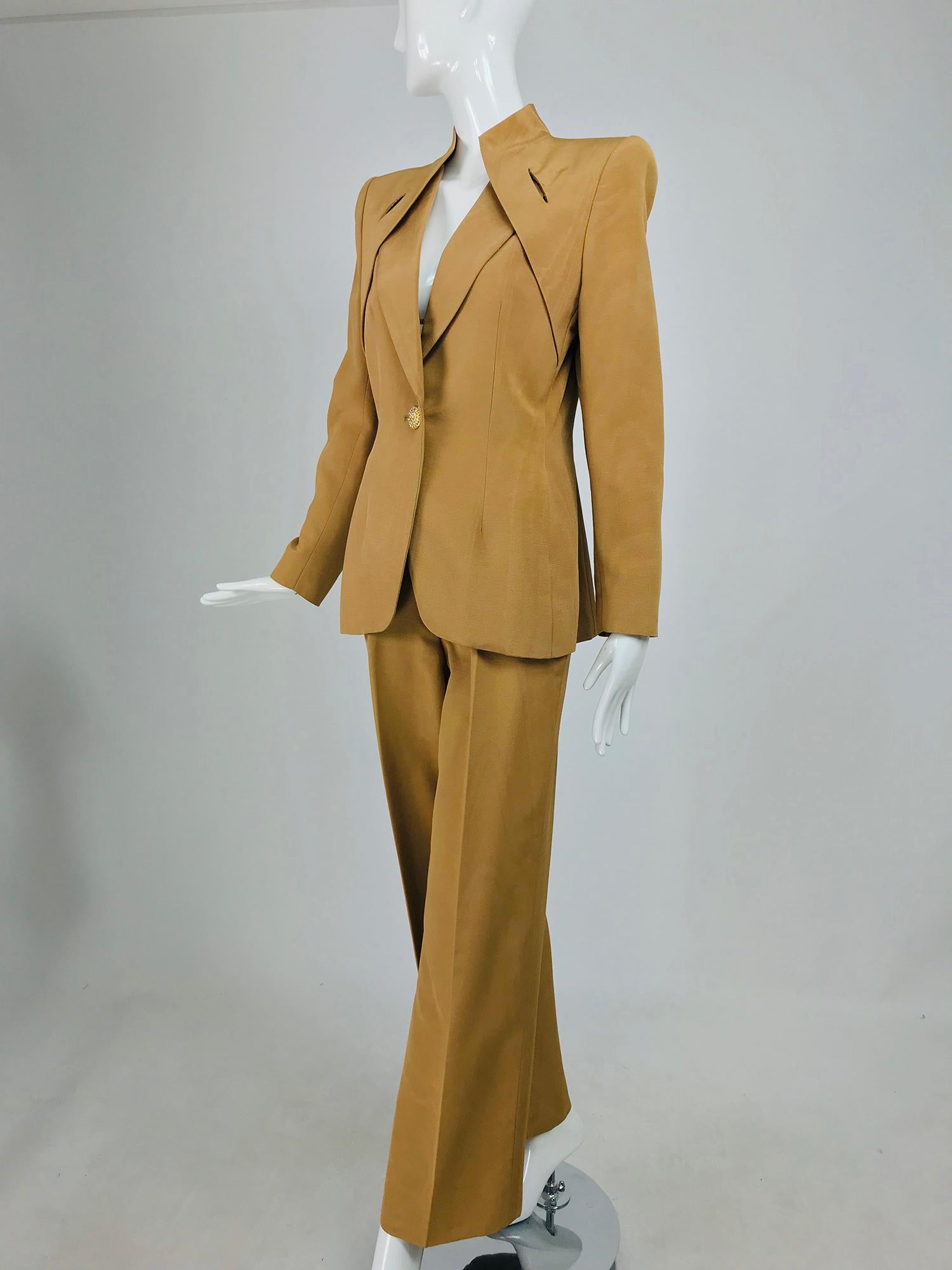 Givenchy Couture Gold Silk Ottoman Trouser Suit 1990s 7