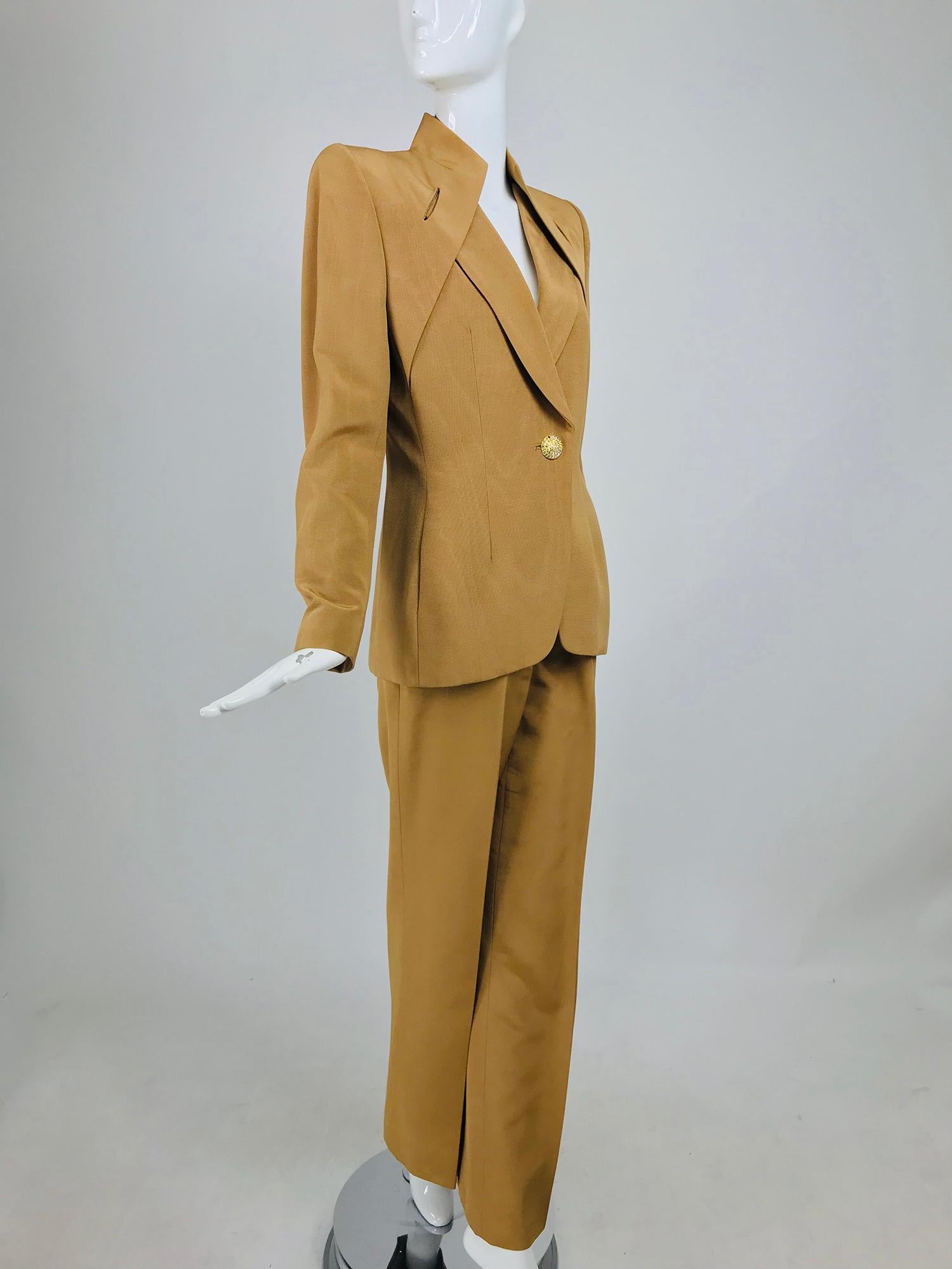 Givenchy Couture Gold Silk Ottoman Trouser Suit from the 1990s. Possibly designed by John galliano  during his short term at Givenchy, although this label states 