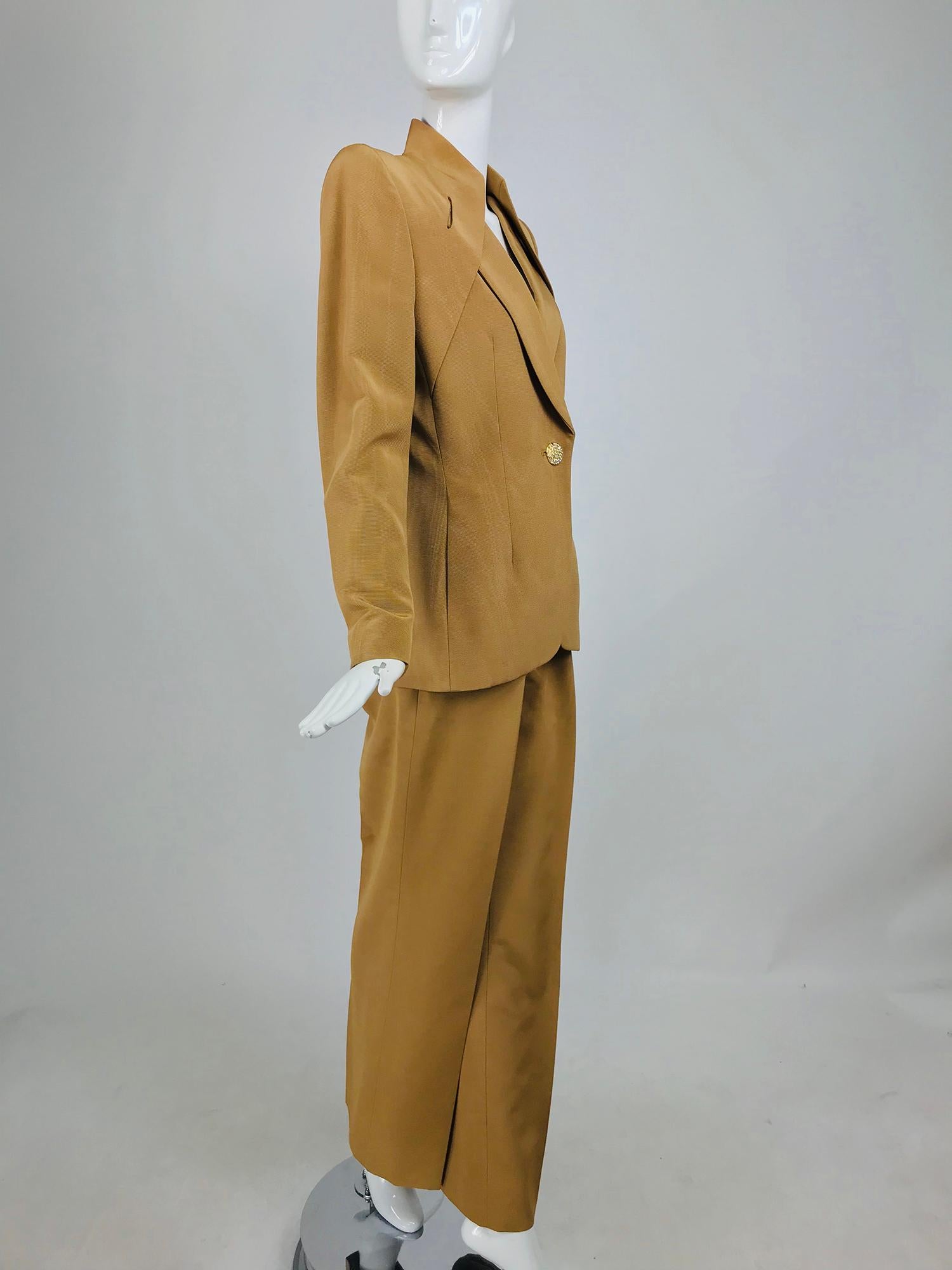 Brown Givenchy Couture Gold Silk Ottoman Trouser Suit 1990s