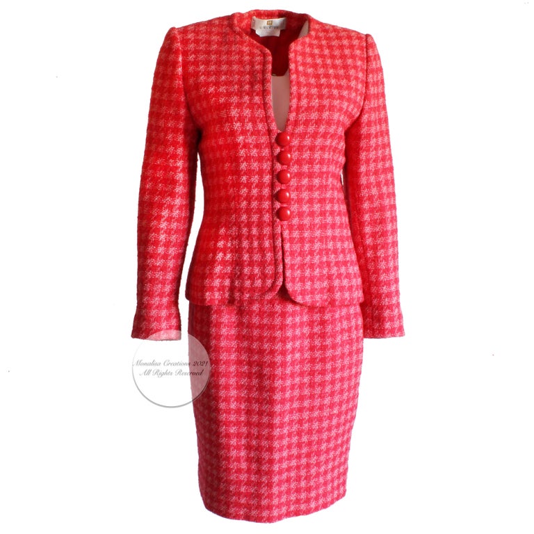 Givenchy Pattern Suit Givenchy Couture Jacket and Skirt Suit Coral Boucle Knit Vintage 90s ...