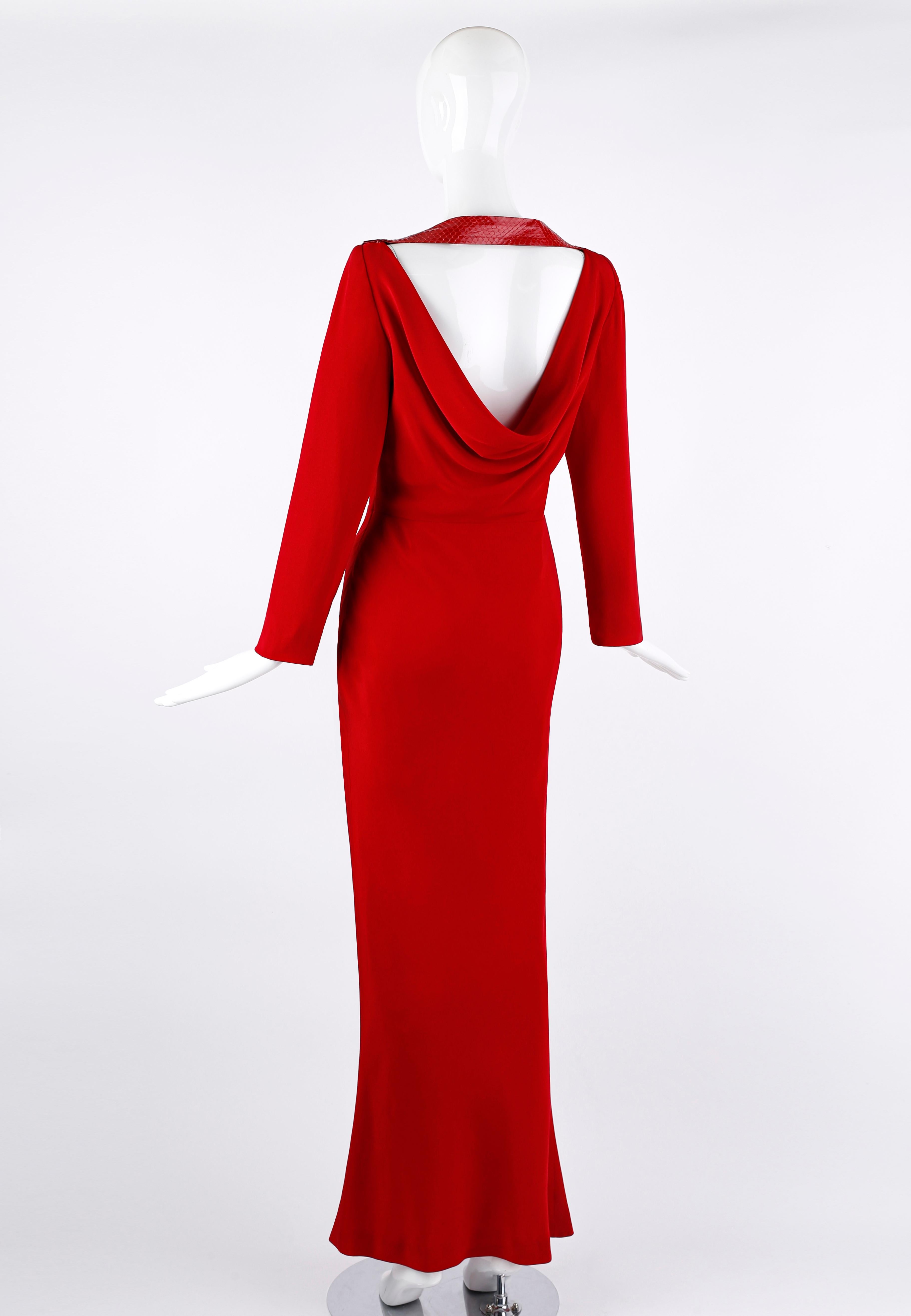 Givenchy Couture John Galliano F/W 1996 Vestido rojo con espalda al aire y ribetes de piel de serpiente en venta 5