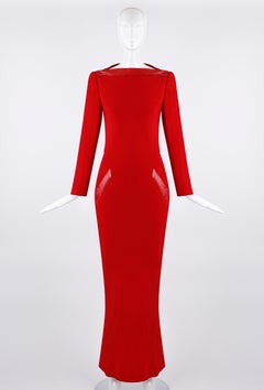 Givenchy Couture John Galliano F/W 1996 Red Snakeskin Trim Plunge Back Gown