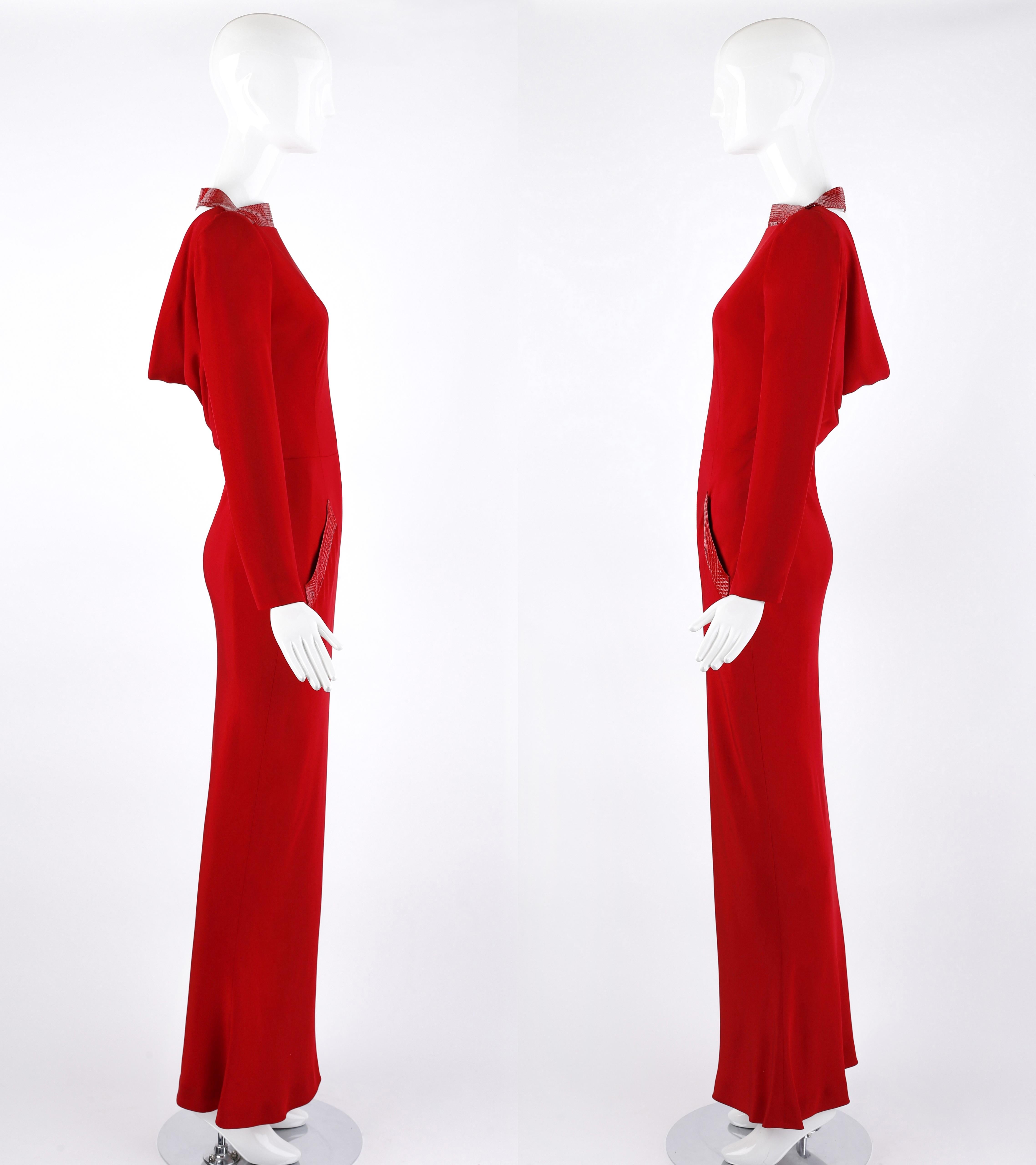 Givenchy Couture John Galliano F/W 1996 Vestido rojo con espalda al aire y ribetes de piel de serpiente en venta 2