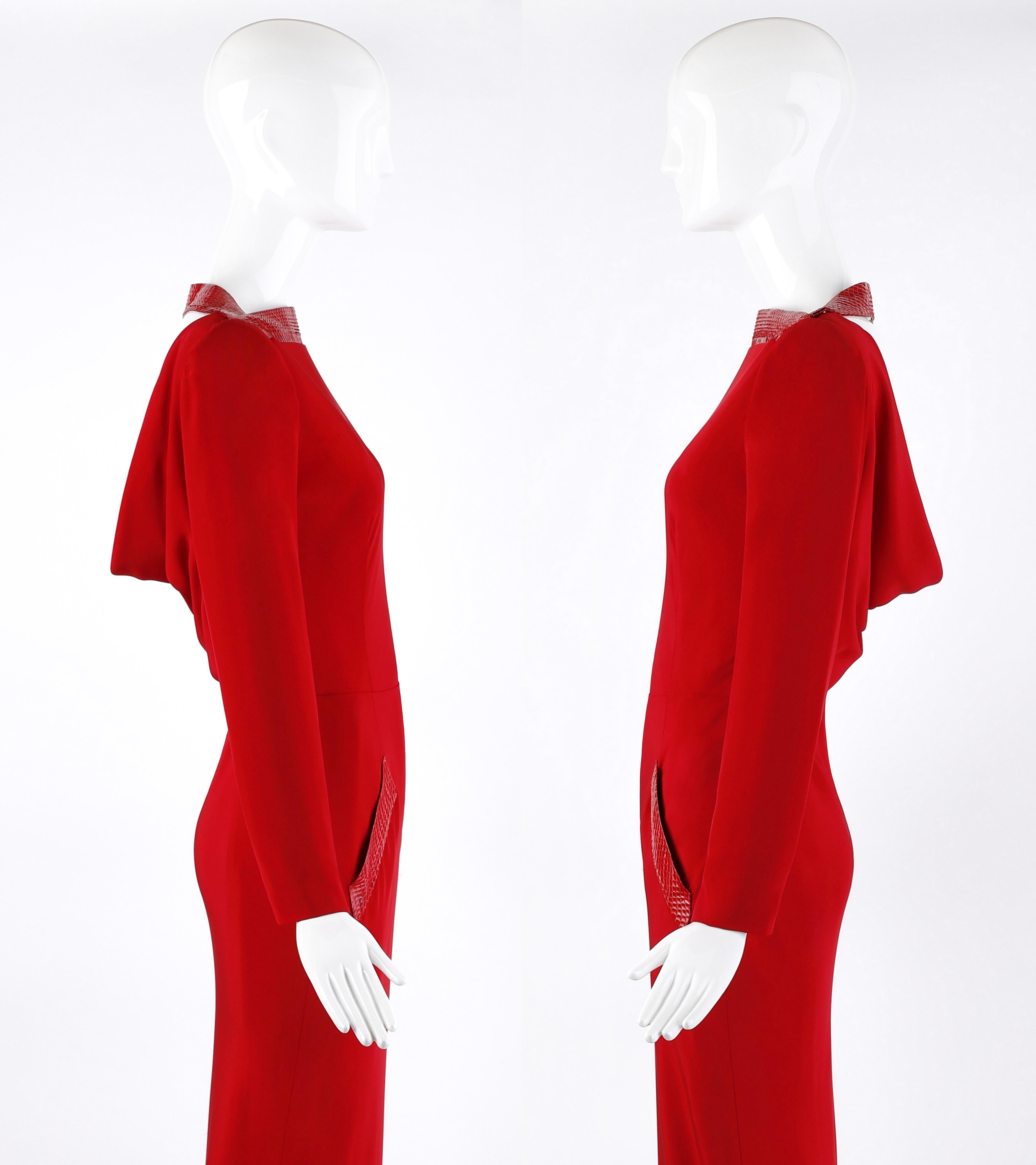 Givenchy Couture John Galliano F/W 1996 Vestido rojo con espalda al aire y ribetes de piel de serpiente en venta 3