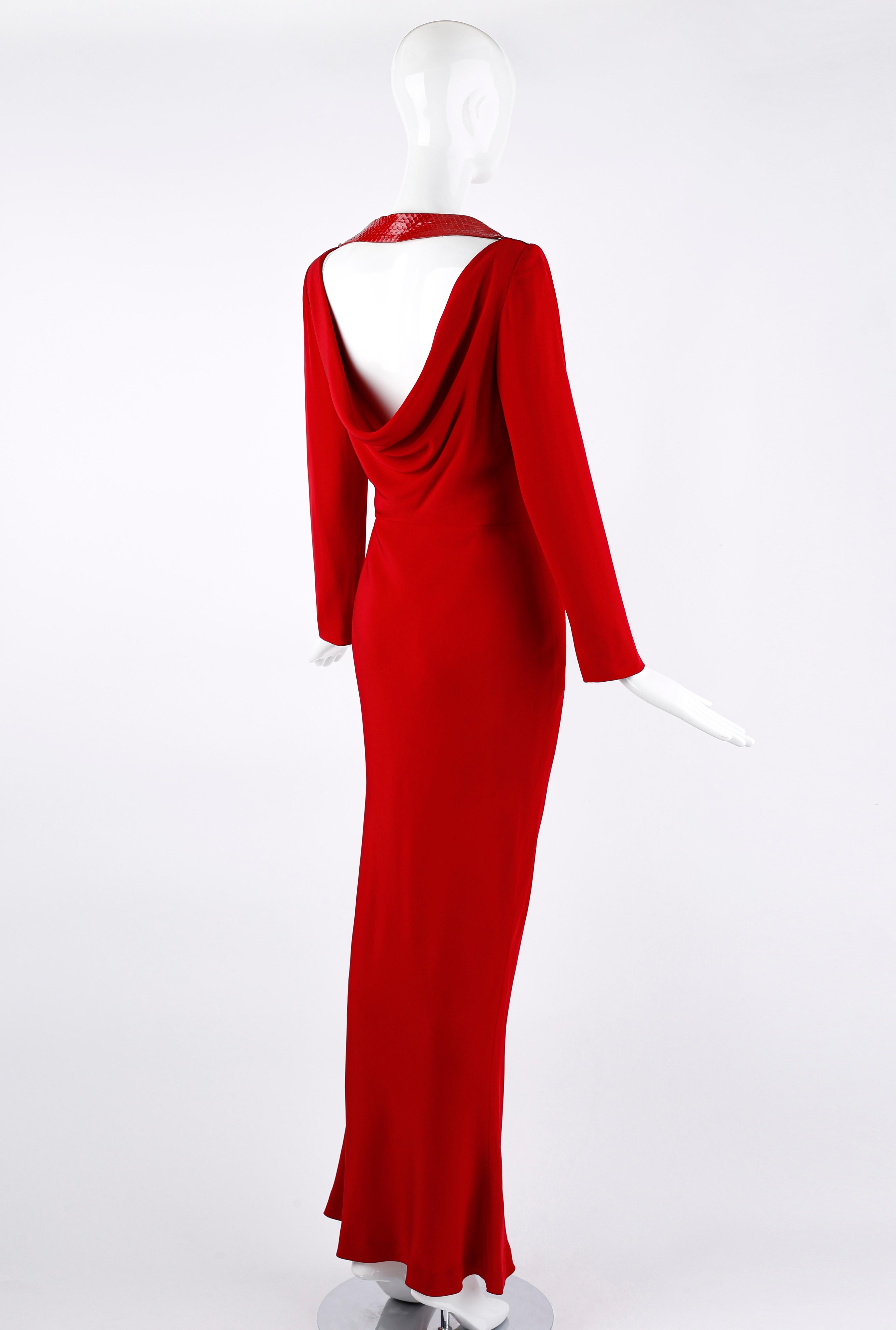 Givenchy Couture John Galliano F/W 1996 Vestido rojo con espalda al aire y ribetes de piel de serpiente en venta 4