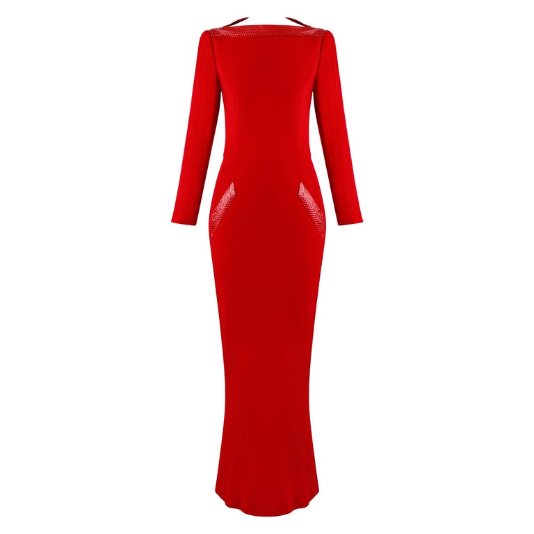 Givenchy Couture John Galliano F/W 1996 Red Snakeskin Trim Plunge