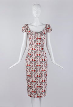 Abito midi Givenchy Couture John Galliano P/E 1997 con stampa floreale a nastro Bouquet