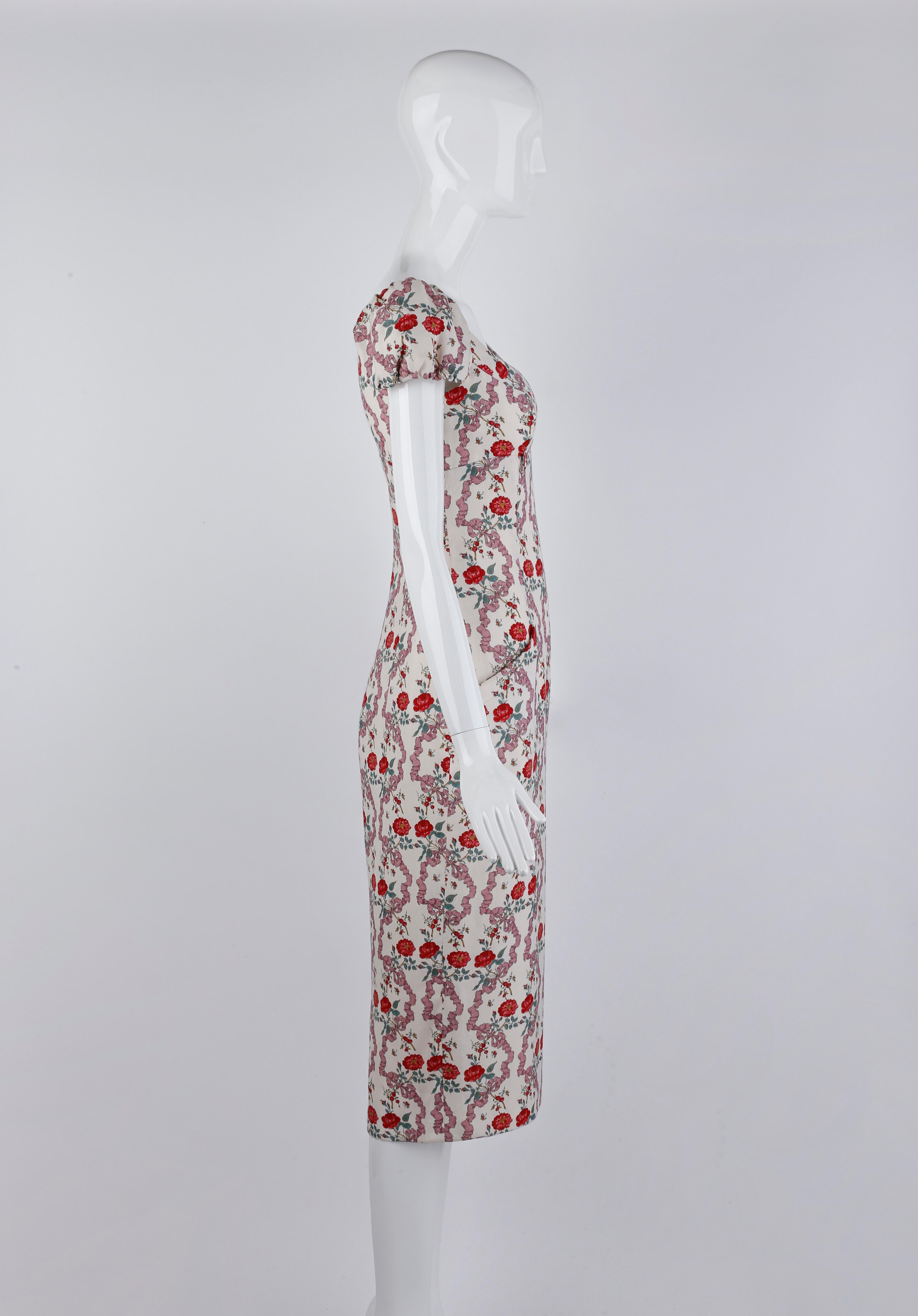 Women's Givenchy Couture John Galliano S/S 1997 Bouquet Floral Ribbon Print Midi Dress For Sale
