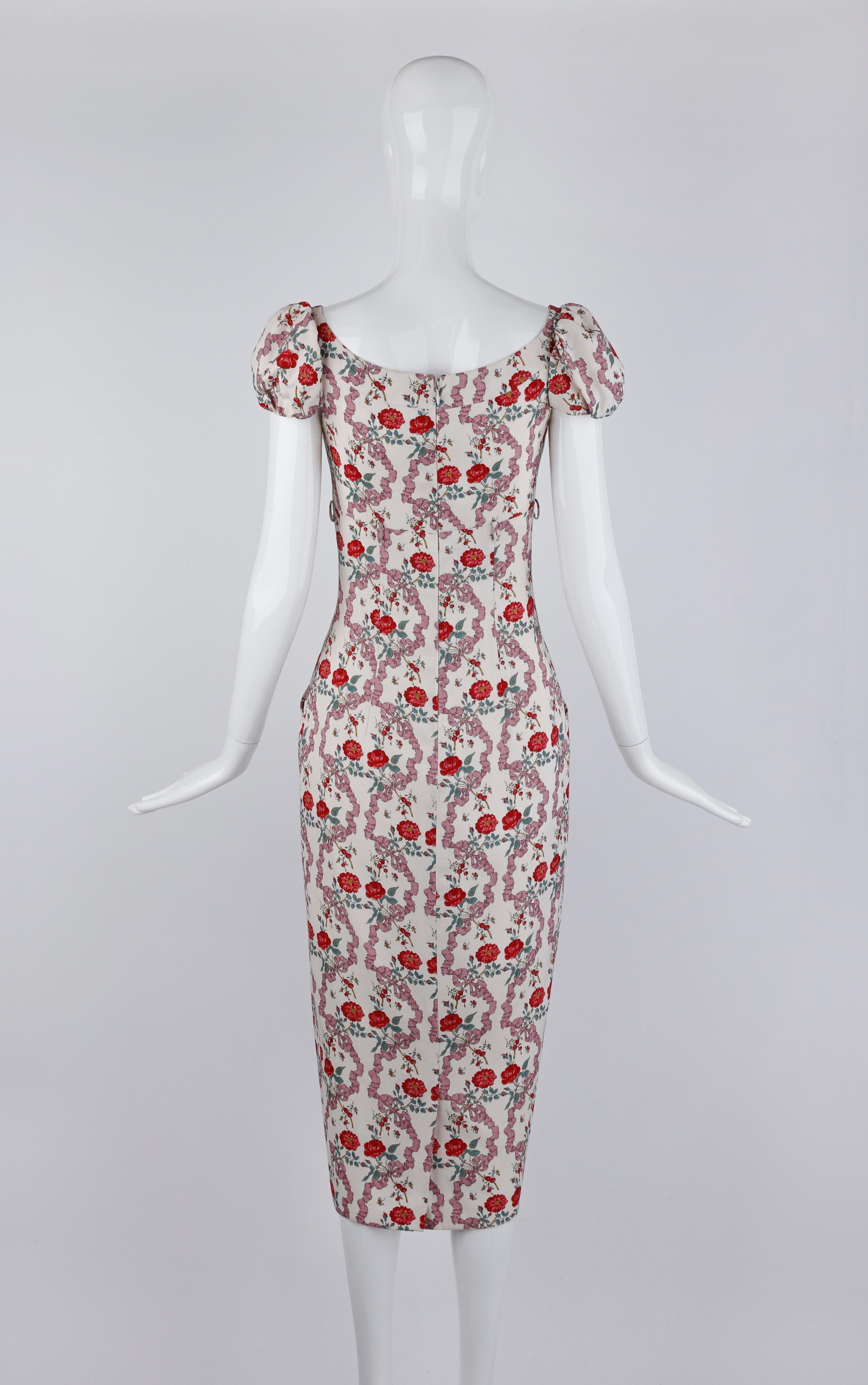 Givenchy Couture John Galliano S/S 1997 Bouquet Floral Ribbon Print Midi Dress For Sale 1