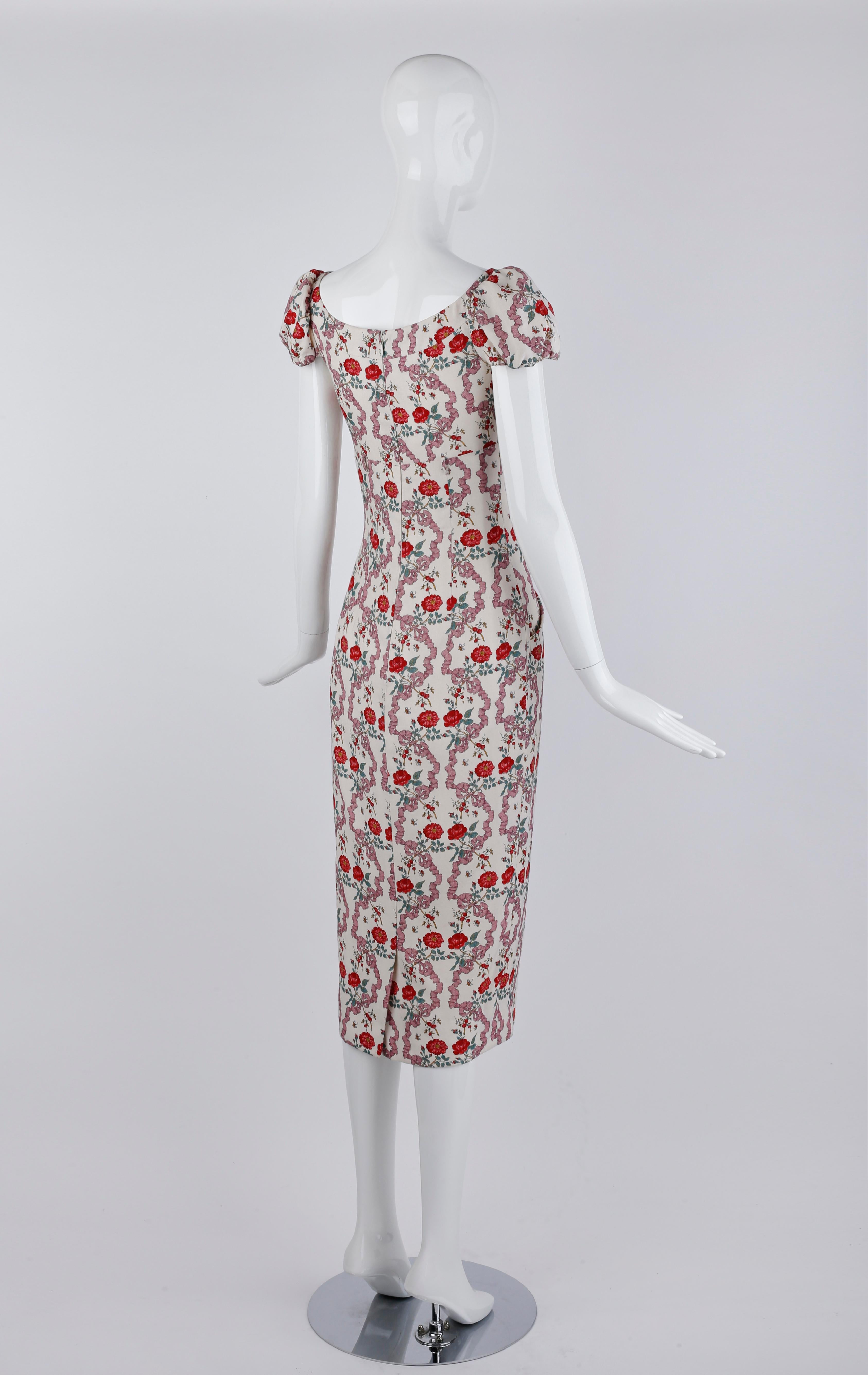 Givenchy Couture John Galliano S/S 1997 Bouquet Floral Ribbon Print Midi Dress For Sale 2
