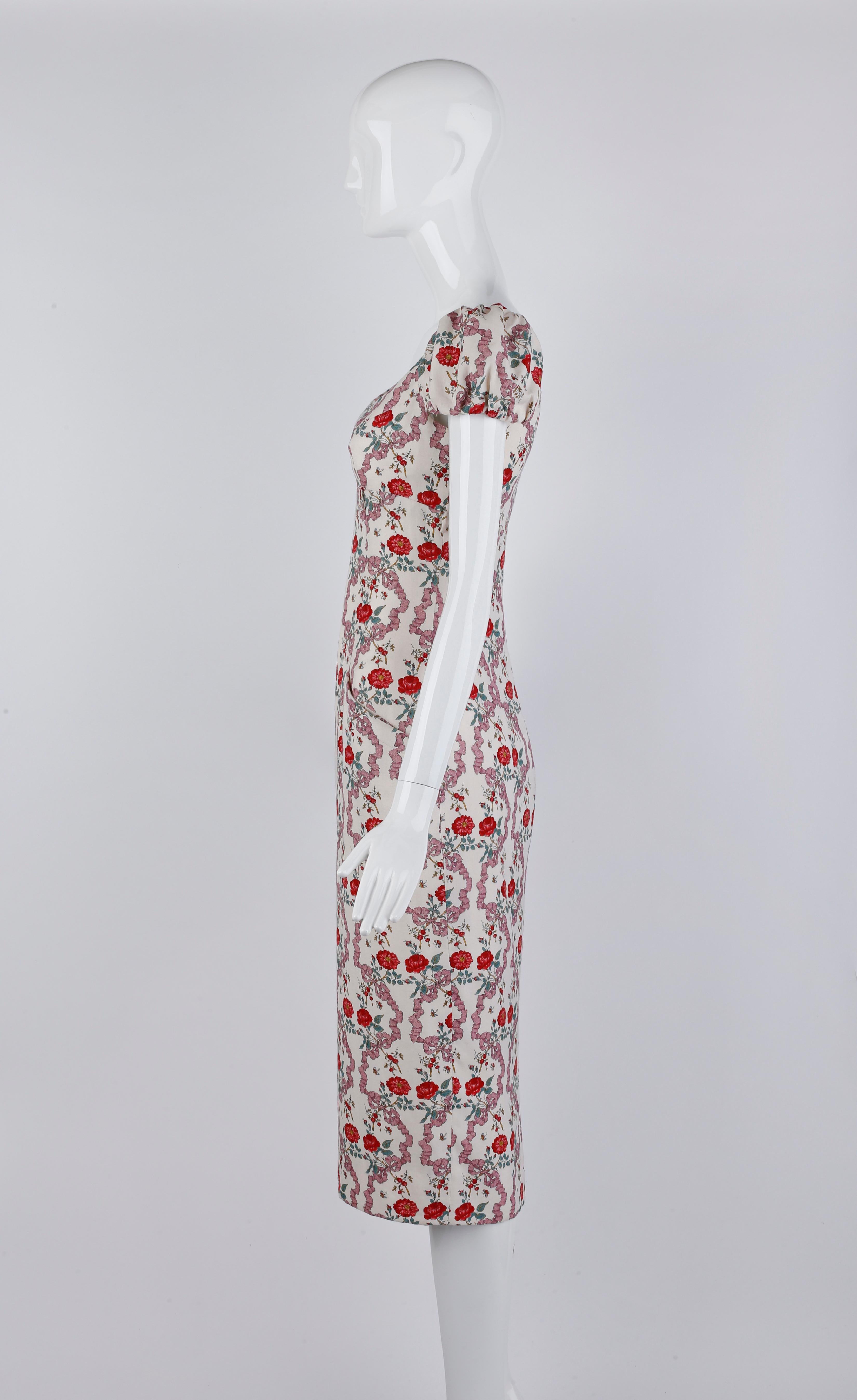 Givenchy Couture John Galliano S/S 1997 Bouquet Floral Ribbon Print Midi Dress For Sale 3