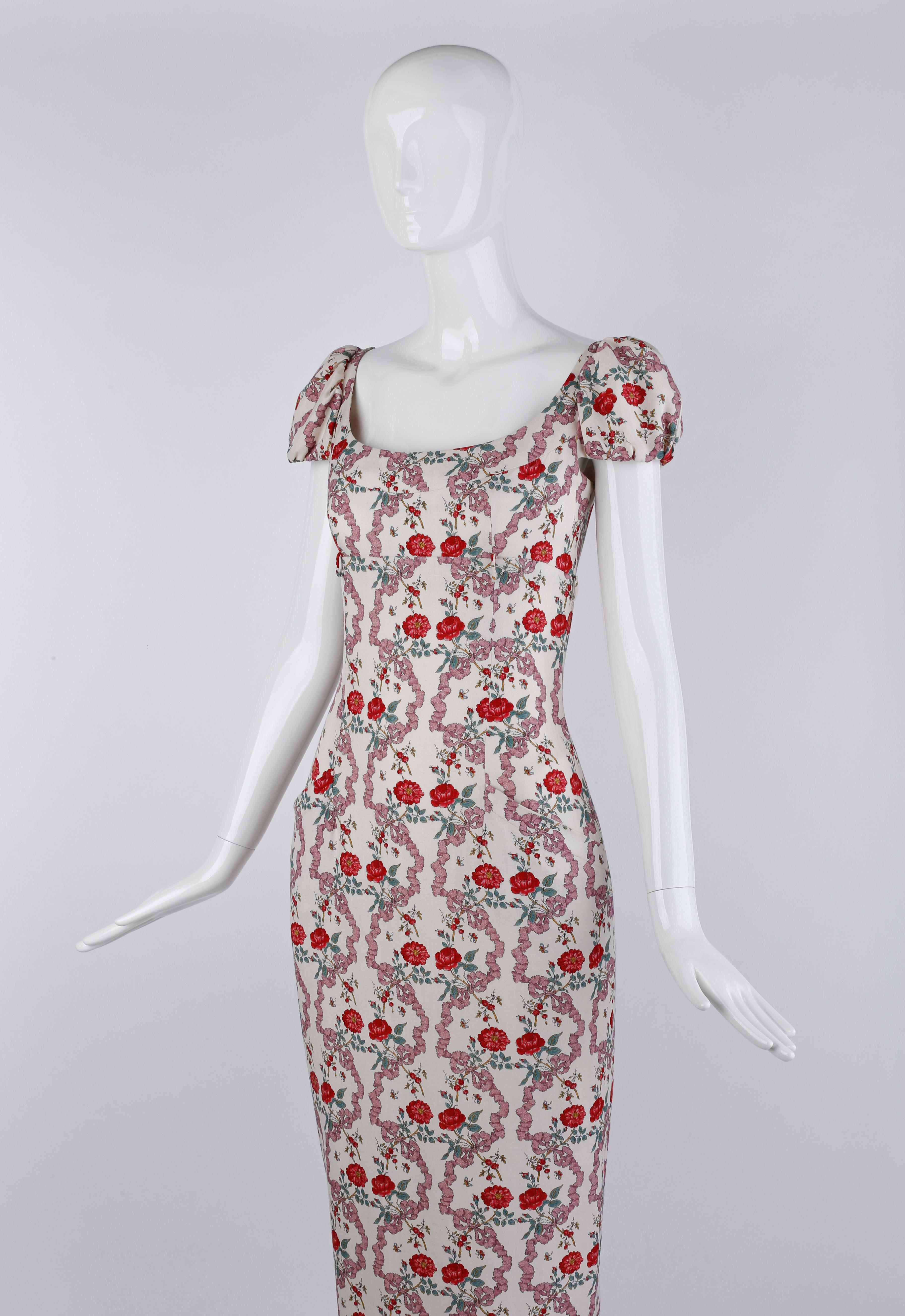 Givenchy Couture John Galliano S/S 1997 Bouquet Floral Ribbon Print Midi Dress For Sale 4