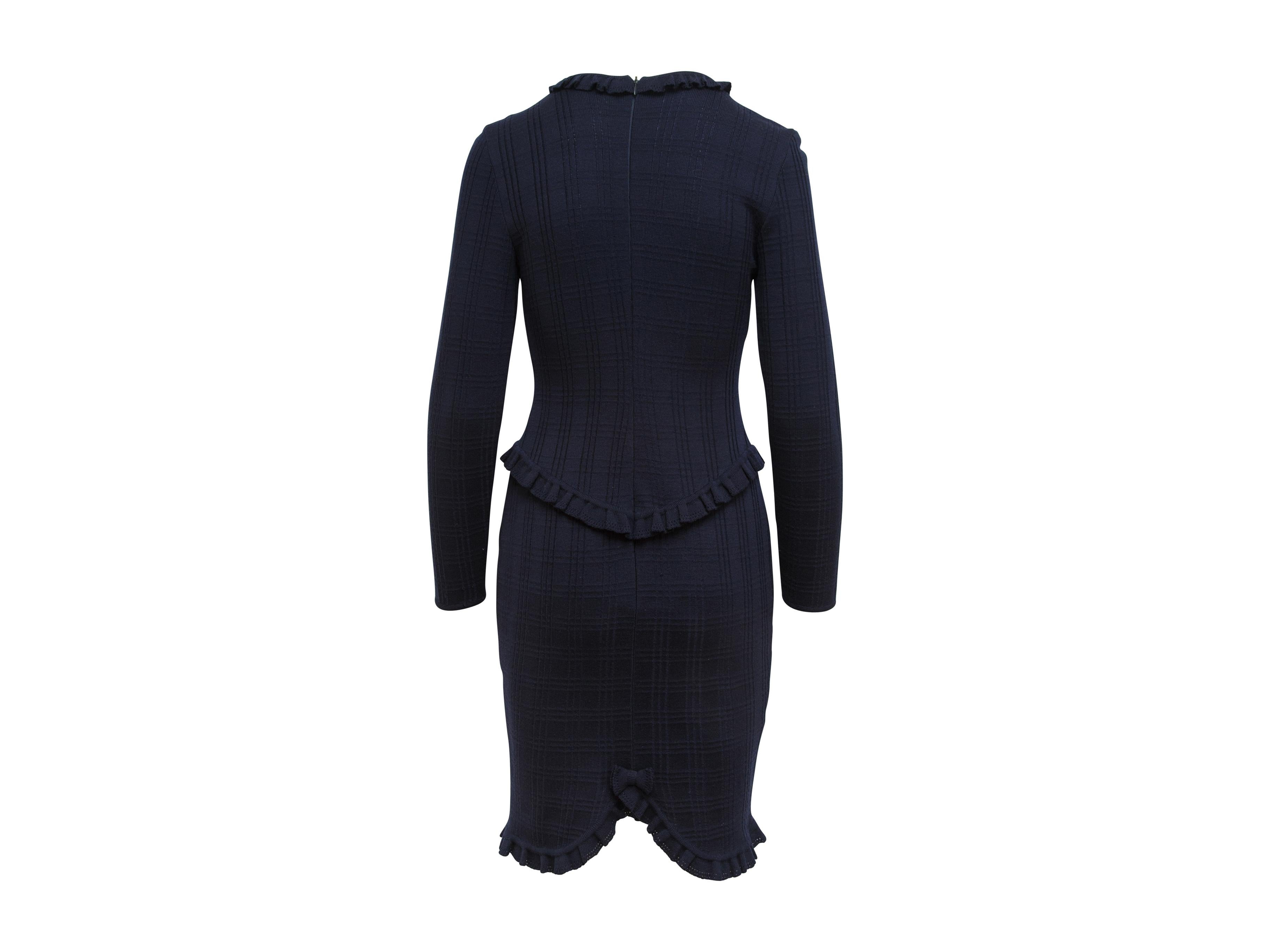 Black Givenchy Couture Navy Blue Long-Sleeve Knit Dress