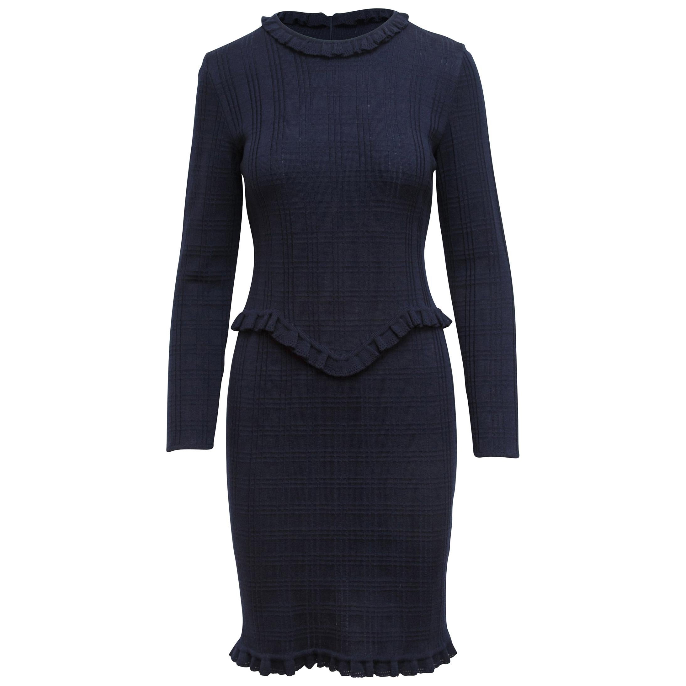 Givenchy Couture Navy Blue Long-Sleeve Knit Dress