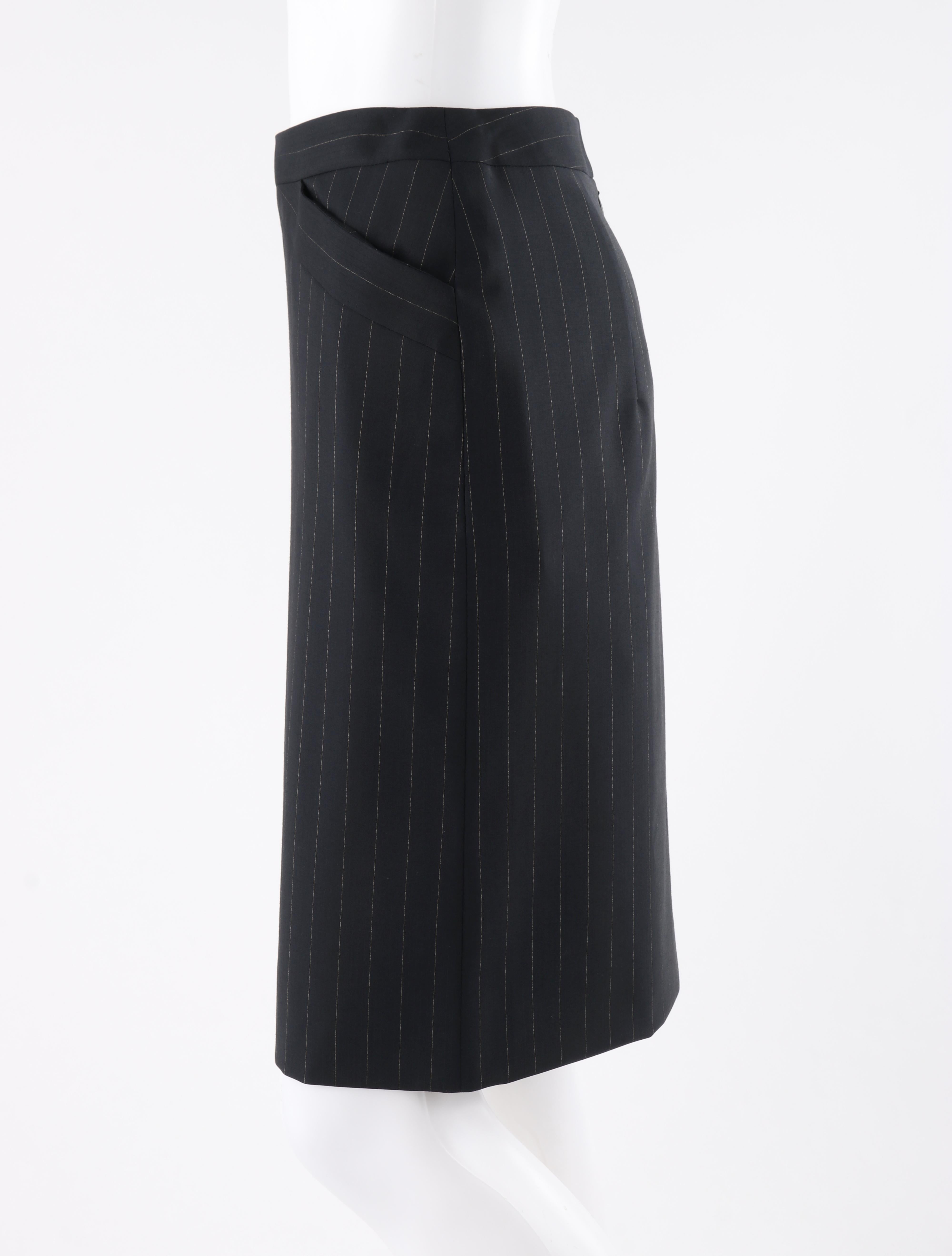 GIVENCHY Couture S/S 1999 ALEXANDER McQUEEN Black Pinstripe Fitted Pencil Skirt In Excellent Condition In Thiensville, WI