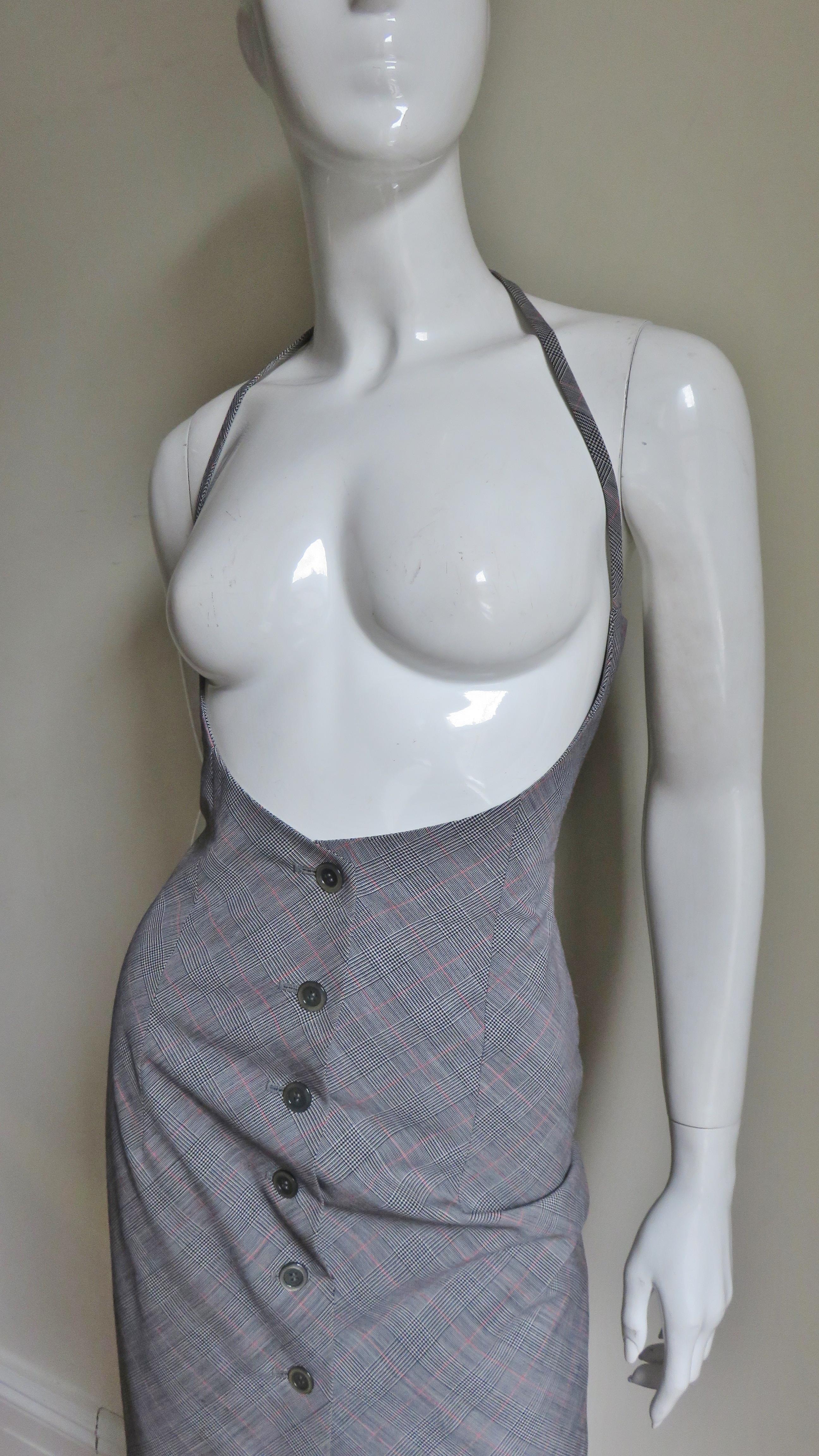 Gray Givenchy Couture Scoop Front Button Halter Jumper Dress 1990s For Sale