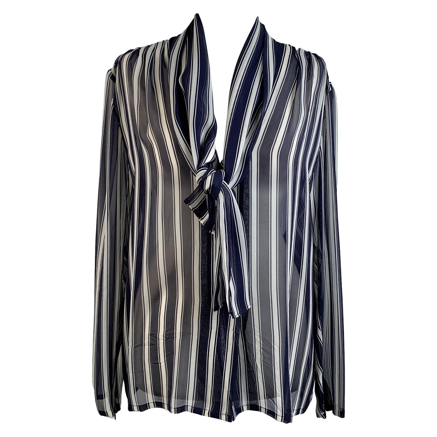 Givenchy Couture Vintage Striped Silk Button Down Shirt