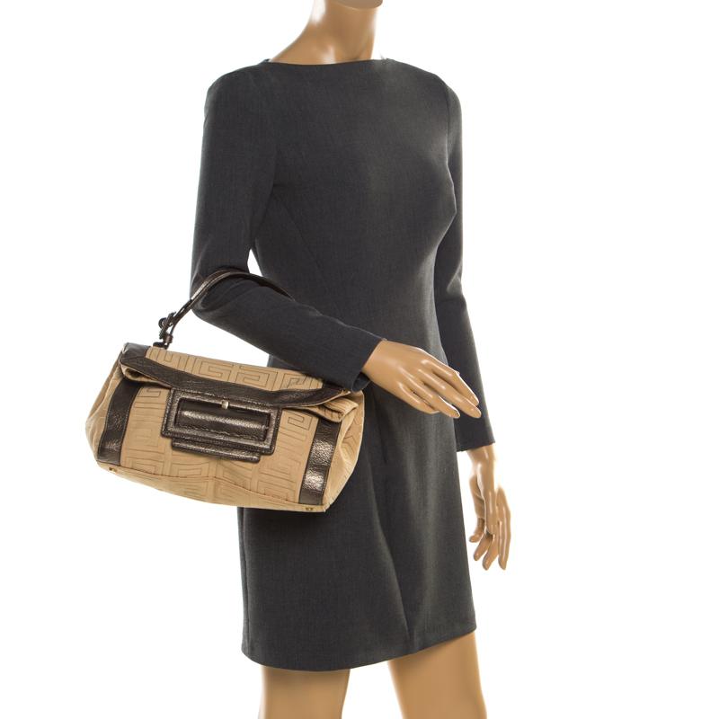 Satchel aus cremefarbenem Segeltuch und metallischem braunem Leder von Givenchy (Braun) im Angebot