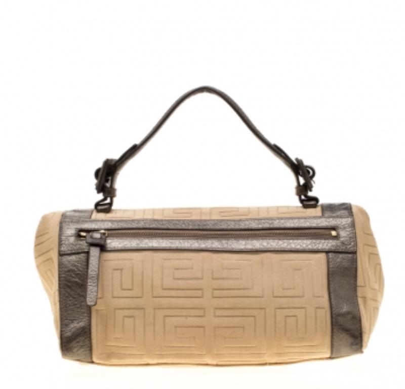 Givenchy Satchel aus cremefarbenem und metallisch braunem Canvas und Leder Damen im Angebot