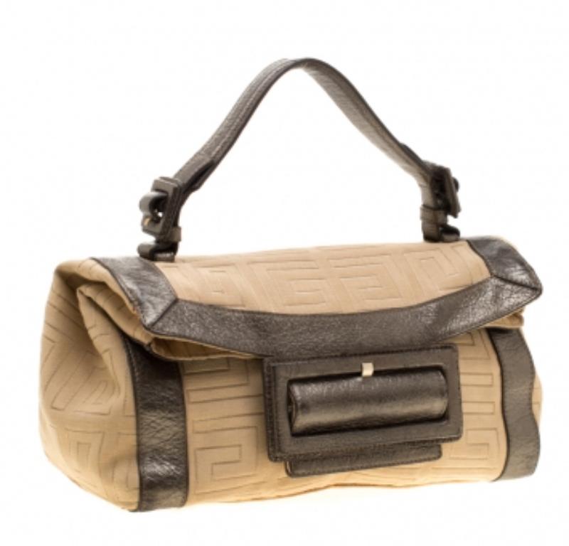Givenchy Satchel aus cremefarbenem und metallisch braunem Canvas und Leder im Angebot 1
