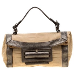 Givenchy Cream and Metallic Brown Canvas And Leather Satchel