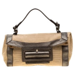 Givenchy Cream and Metallic Brown Canvas And Leather Satchel