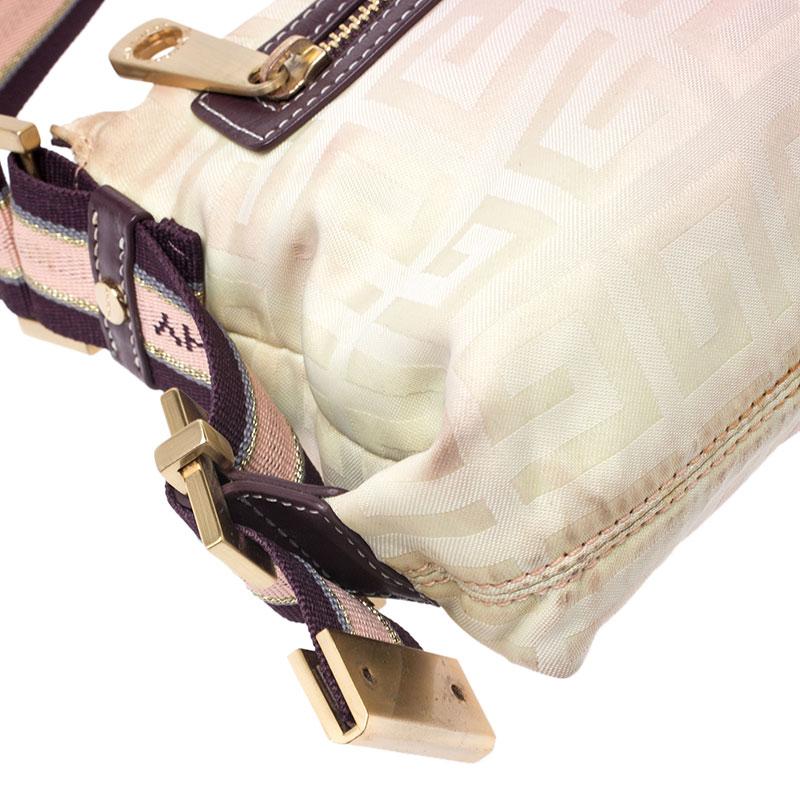 Women's Givenchy Cream/Light Pink Logo Print Canvas Double Pocket Zip Baguette