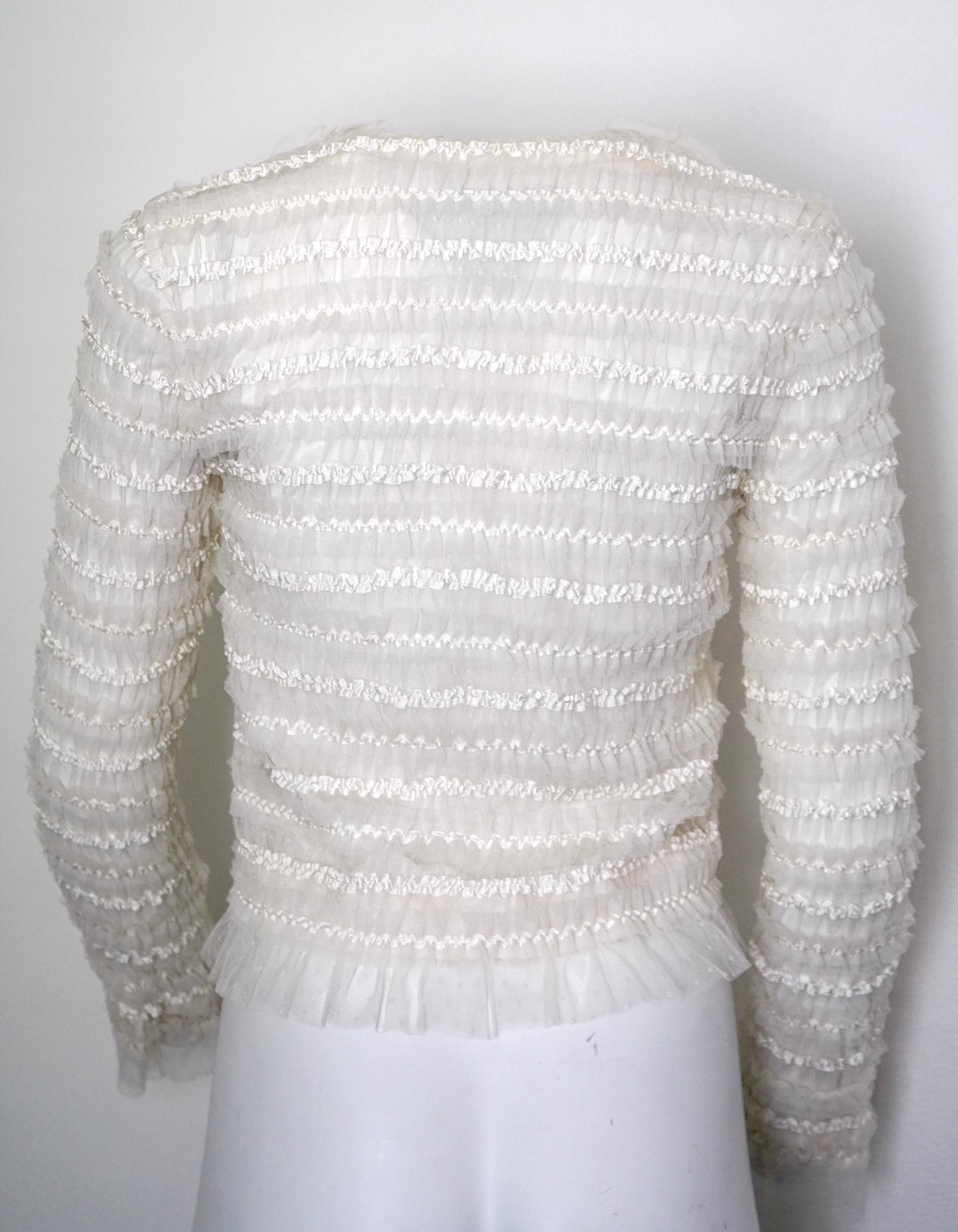 Givenchy Cream Mesh & Ribbon striped Zip Jacket Size 40 In Excellent Condition For Sale In Beverly Hills, CA