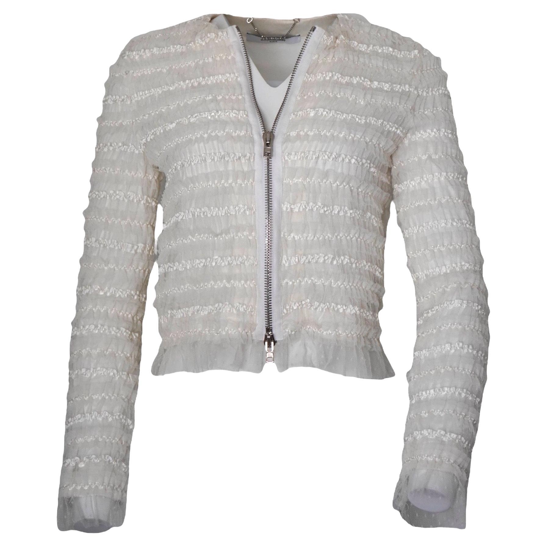 Givenchy Cream Mesh & Ribbon striped Zip Jacket Size 40 For Sale