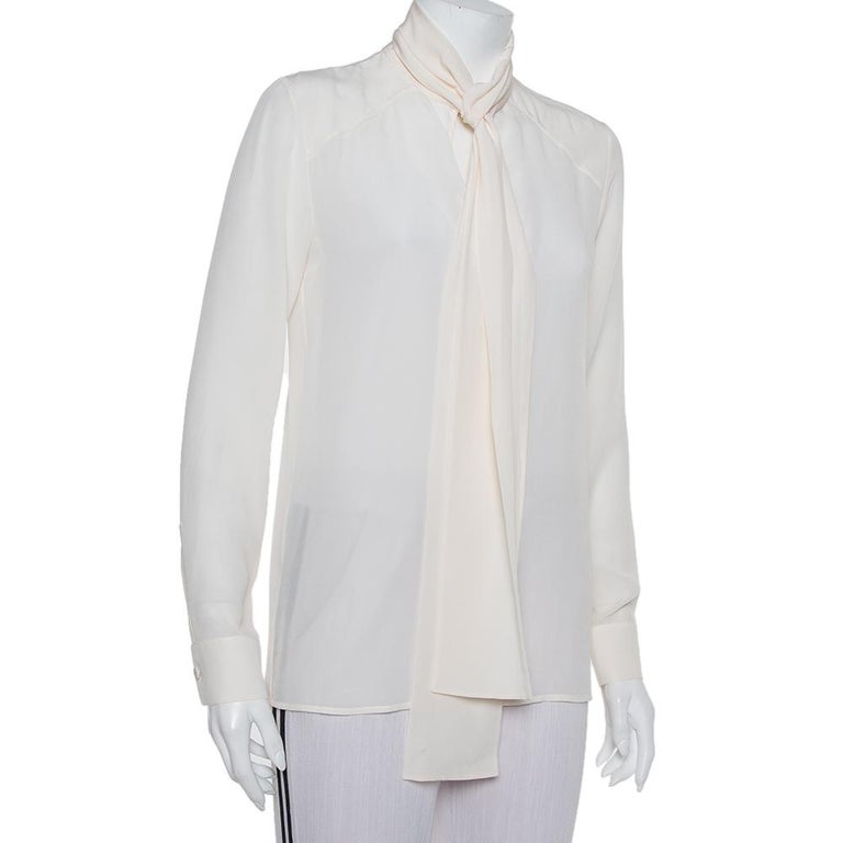 Givenchy Cream Silk Neck Tie Top M at 1stDibs
