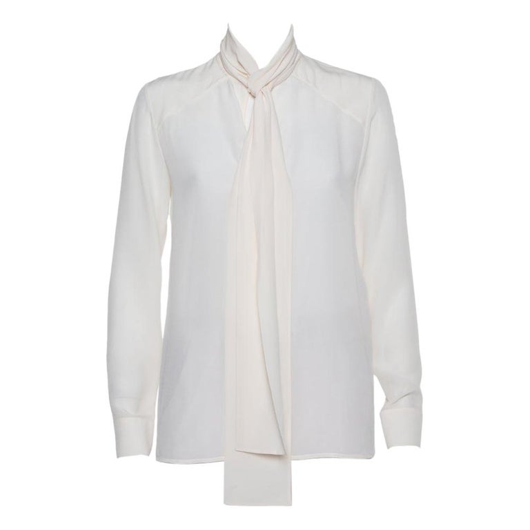 Givenchy Cream Silk Neck Tie Top M at 1stDibs
