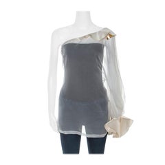 Givenchy Cream Silk Organza One Shoulder Blouse M