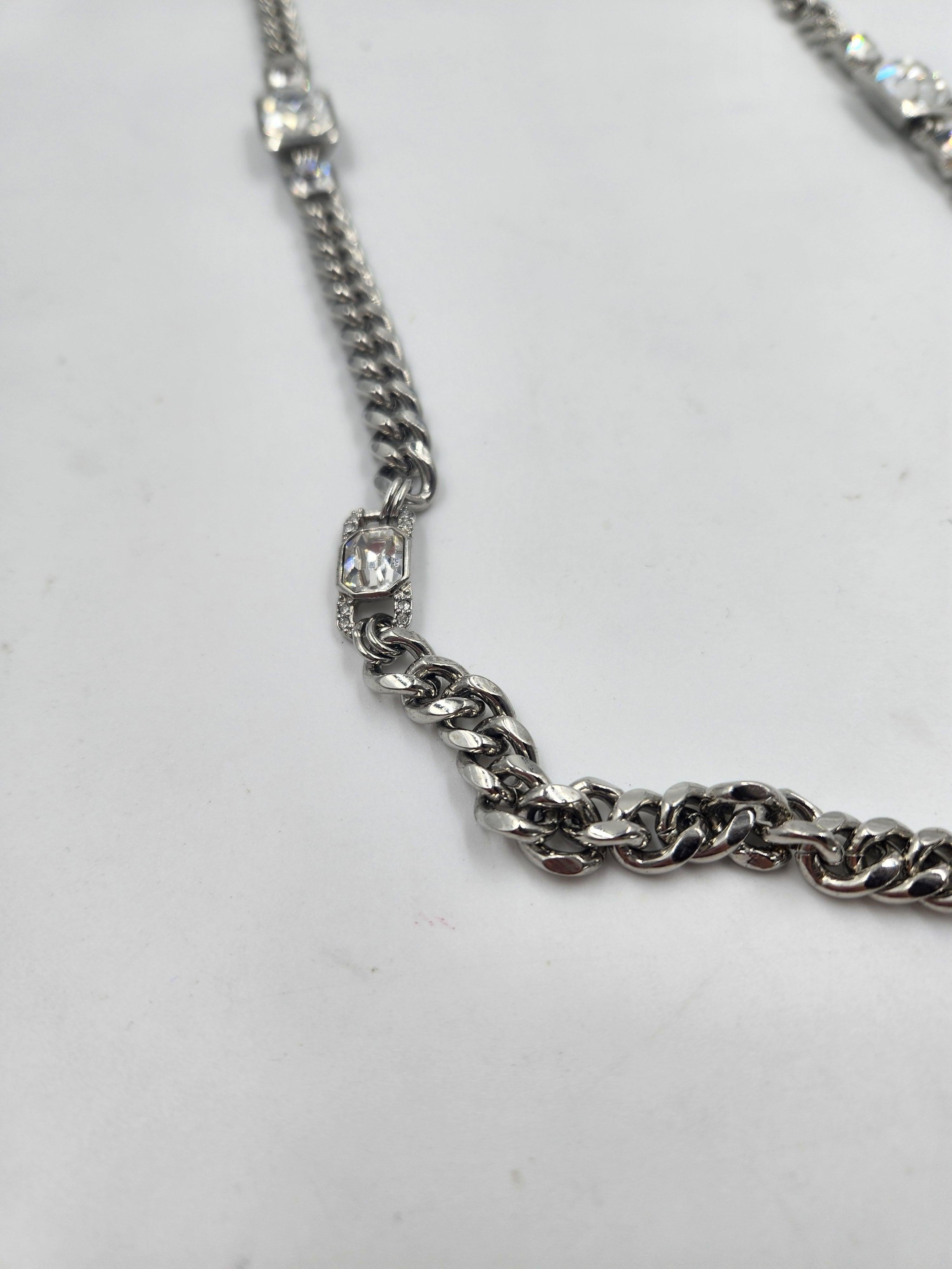 Contemporary Givenchy Crystal Chunky Silver Long Chain Necklace Vintage Y2K RARE For Sale