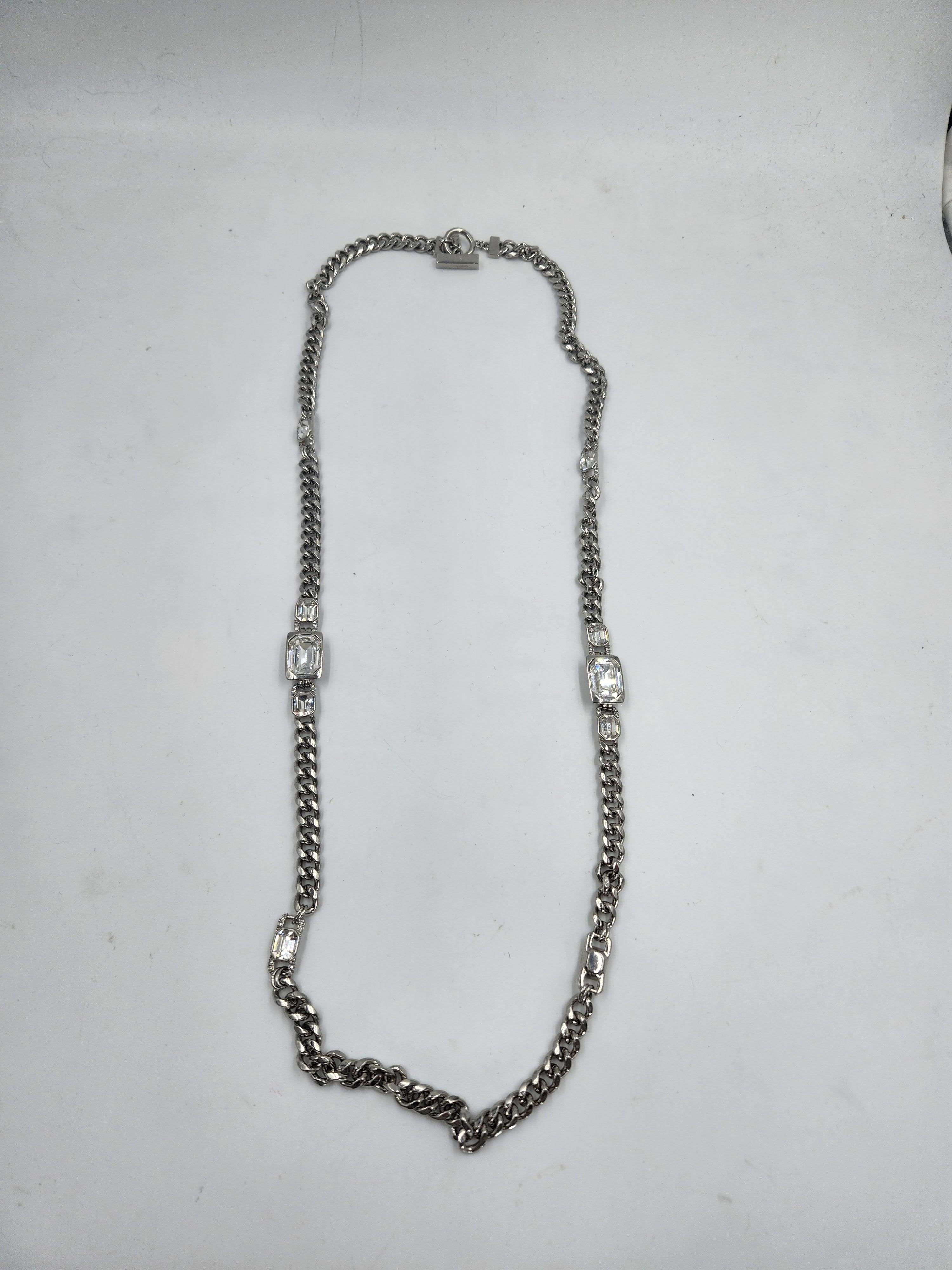 Givenchy Crystal Chunky Silver Long Chain Necklace Vintage Y2K RARE In Good Condition For Sale In PUTNEY, NSW